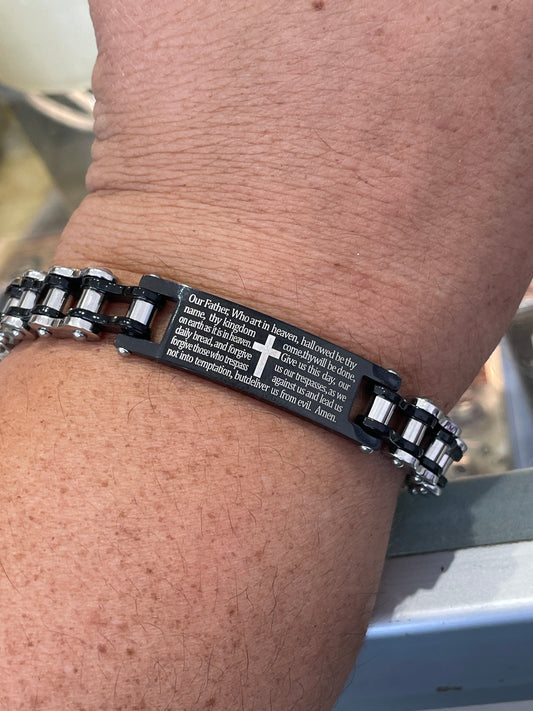 Stainless Steel Lords Prayer Bike Chain Link Bracelet