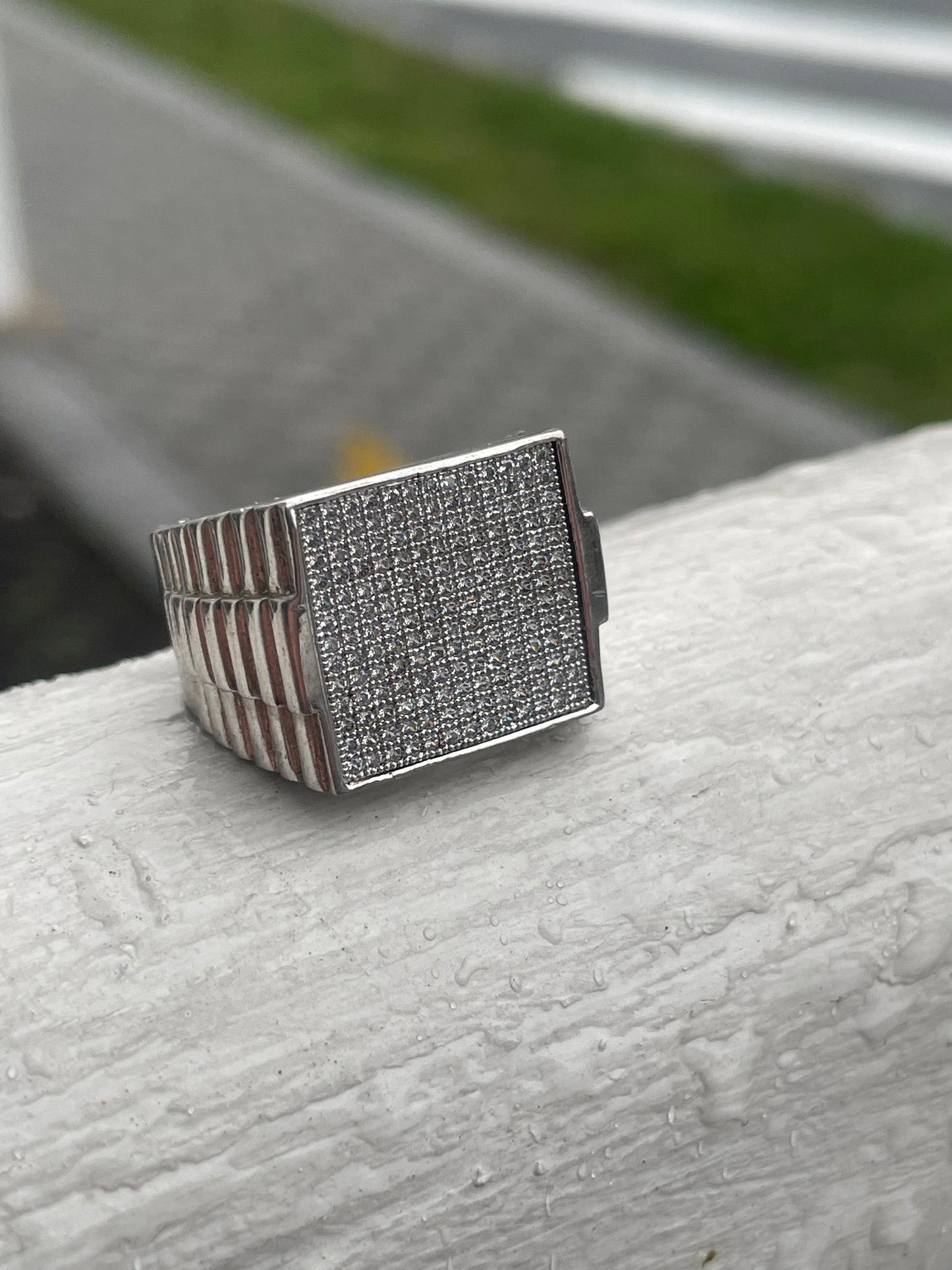 925 Sterling Silver Men’s Micro Pavé Cz Rolex Design Signet Ring Size 8