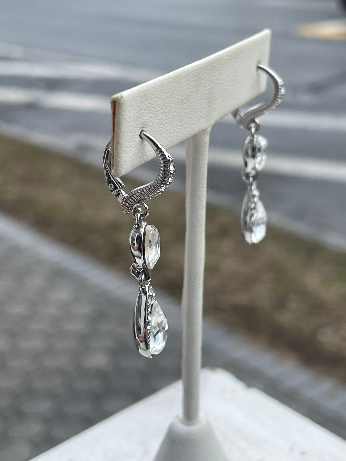Designer Givenchy Silvertone Clear Crystal Dangle Earrings