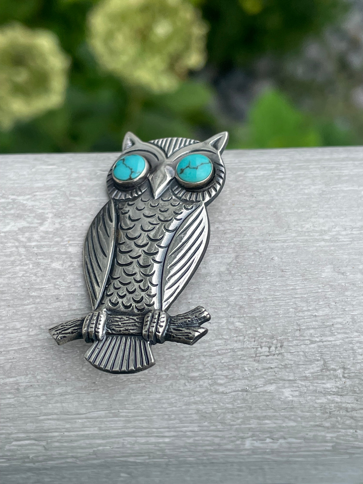 Designer Bell Trading Post Turquoise Eyes Owl Pin