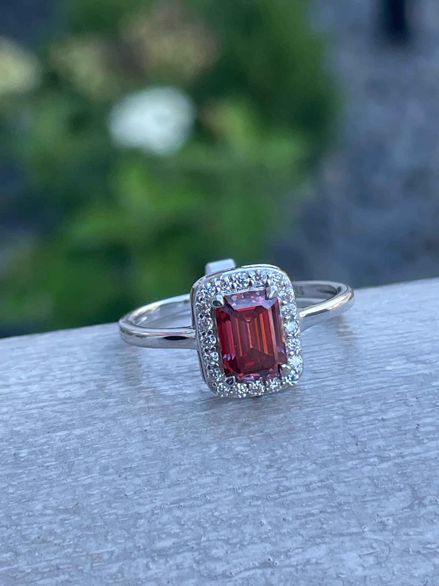 925 Sterling Silver Red Moissanite Ring