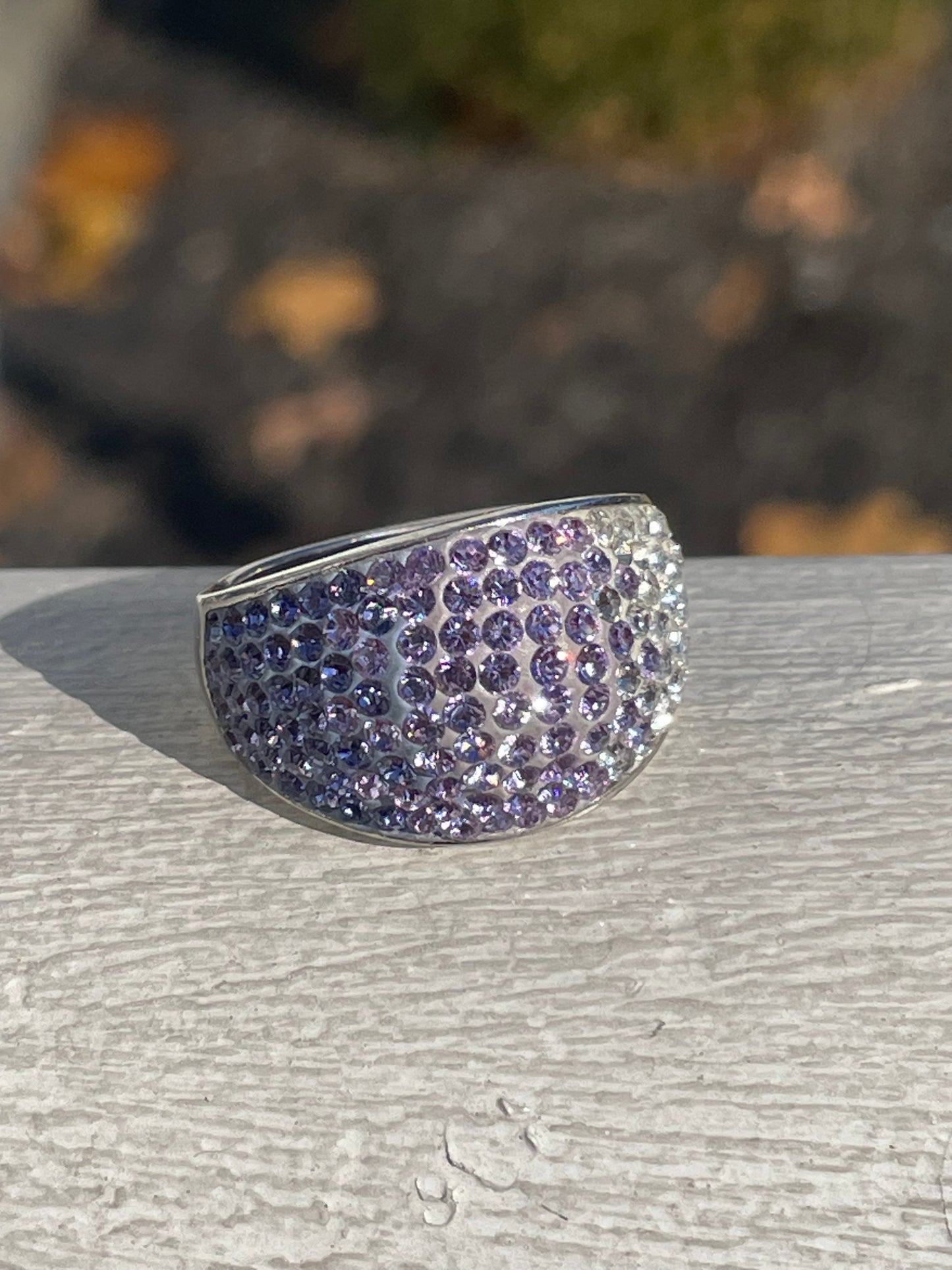 Designer AU 925 Sterling Silver Ombré Purple Crystal Dome Ring Size 8