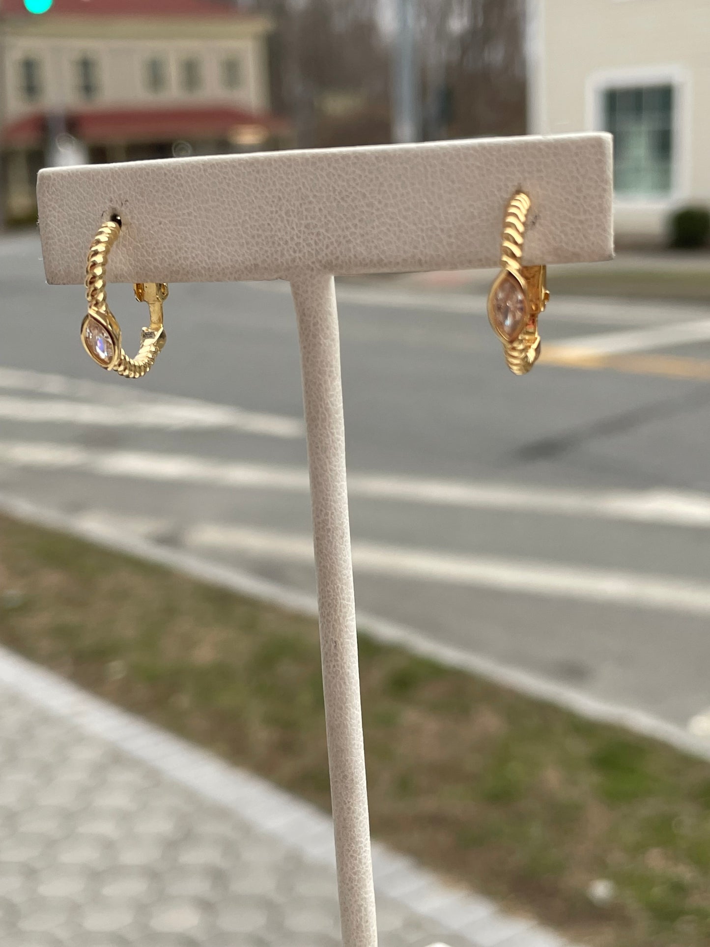 925 Sterling Silver Vermeil Marquis Cz Twist Hoop Earrings