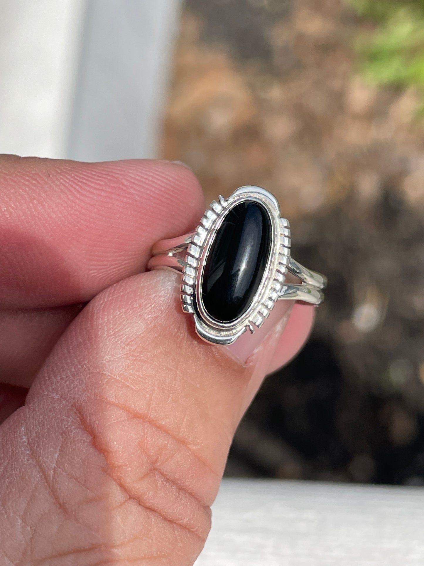 925 Sterling Silver Oval Black Onyx Bezel Set Solitaire Ring Size 7