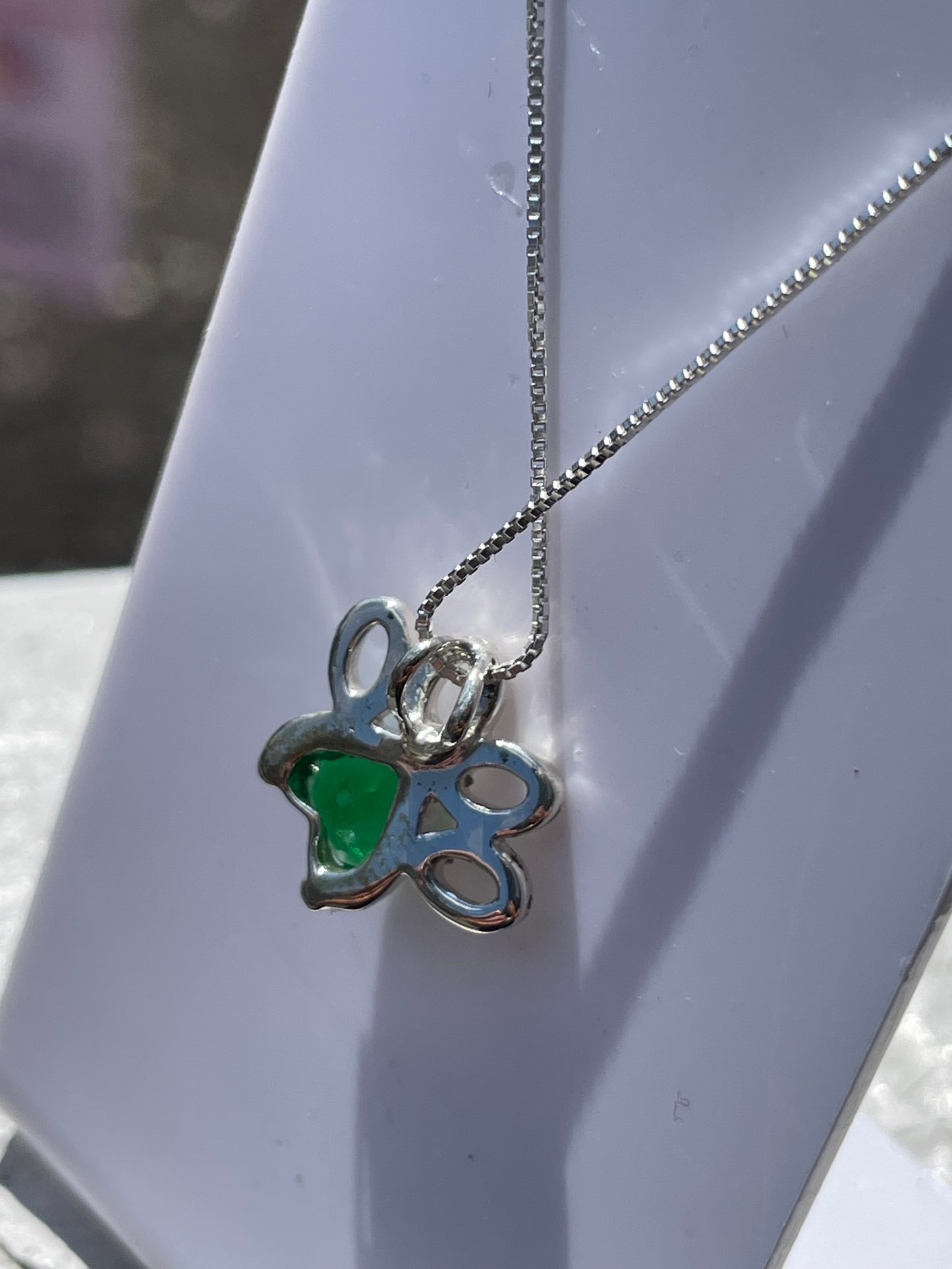 925 Sterling Silver Green Zirconia Paw Print Necklace