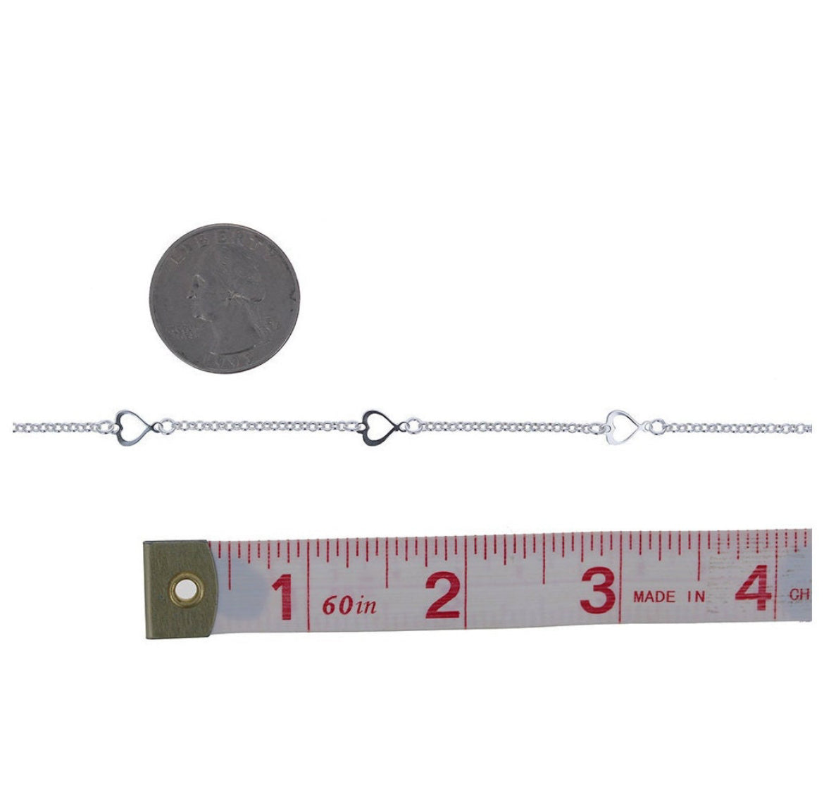 925 Sterling Silver Open Heart Anklet 9”-10”