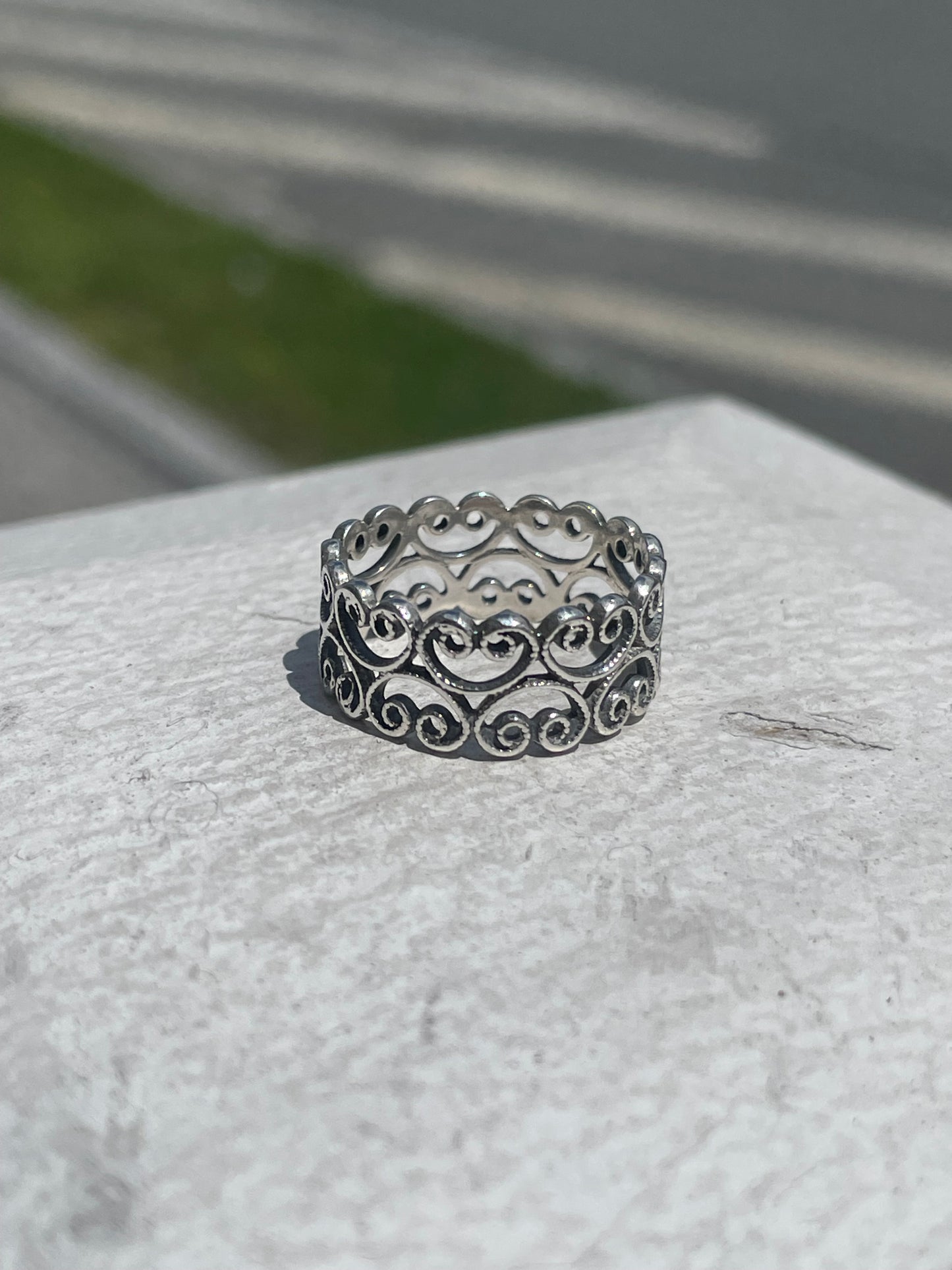 925 Sterling Silver Open Swirl Vintage Filigree Band Ring Size 7