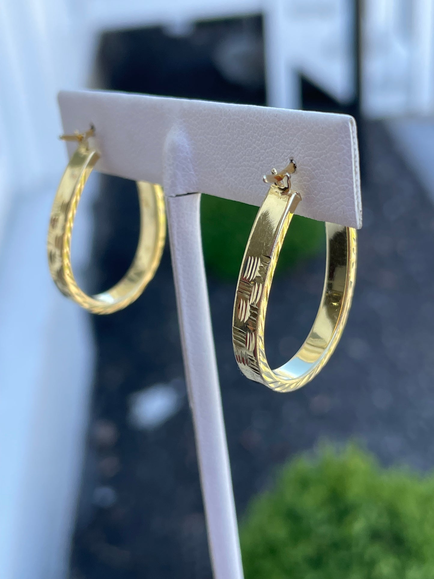 925 Sterling Silver Vermeil Diamond Cut Oblong Hoop Earrings