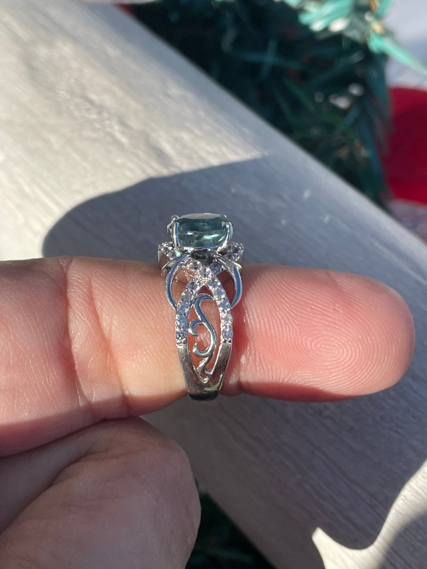 925 Sterling Silver Simulated Green Amethyst & Cz Statement Ring Size 6.5