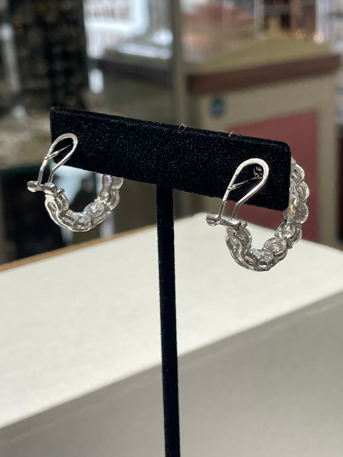 925 Sterling Silver Clear Zirconia Hoop Earrings Omega Backs