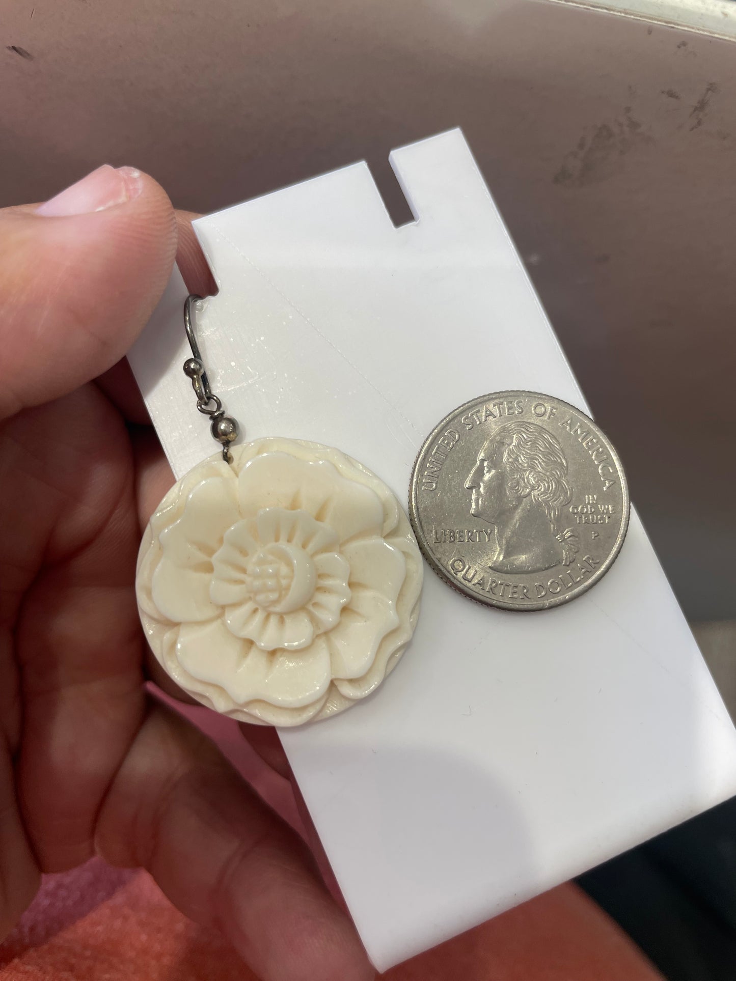 925 Sterling Silver Handmade White Alabaster Floral Earrings