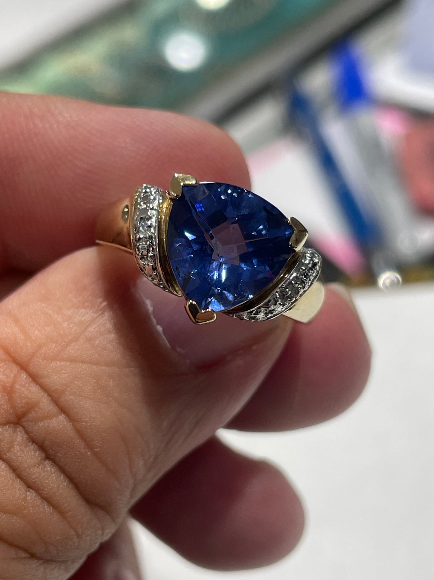 Sterling Silver Vermeil Trilliant Tanzanite Stone Classic Statement Ring Size 8