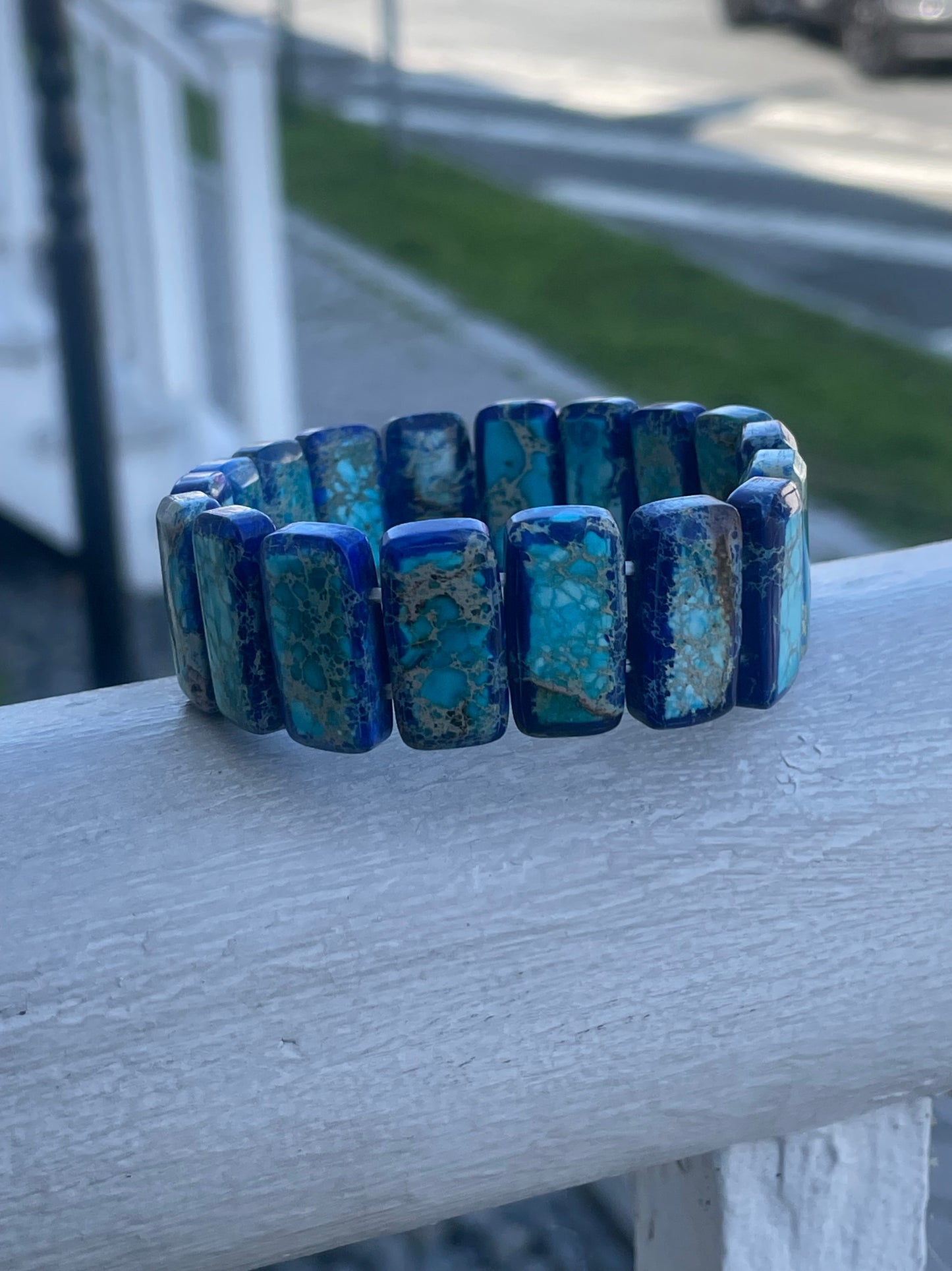 Sodalite Turquoise Rectangular Stone Stretch Bracelet