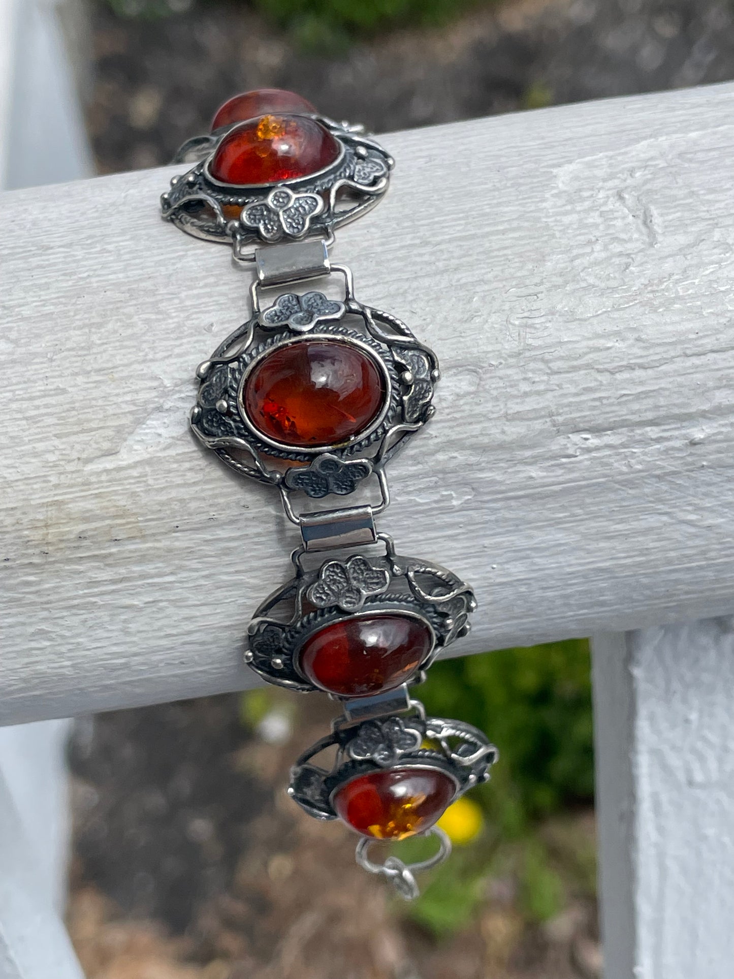 925 Sterling Silver Handmade Amber Filigree Bracelet 7.5”