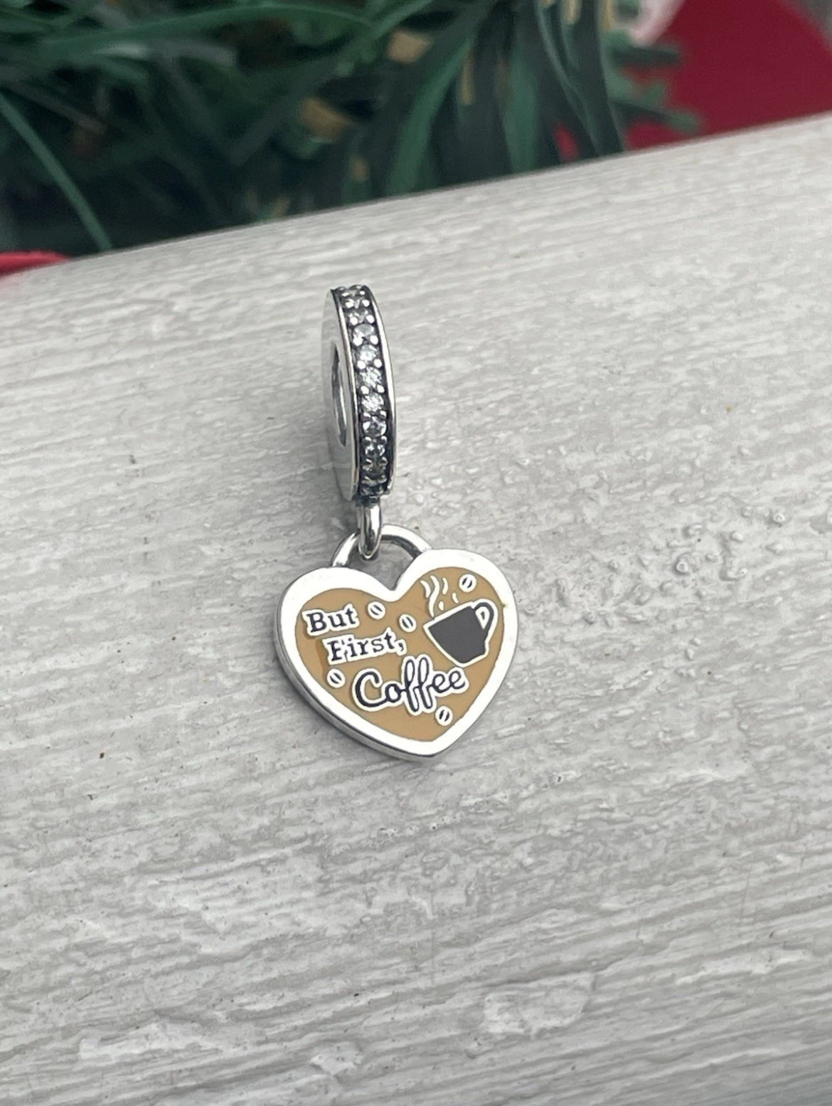 Pandora Silver But First Coffee Heart Dangle Charm S925 ALE