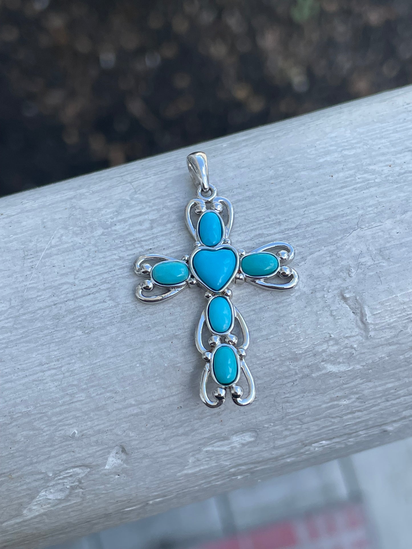 925 Sterling Silver Sleeping Beauty Turquoise Stone Cross Pendant