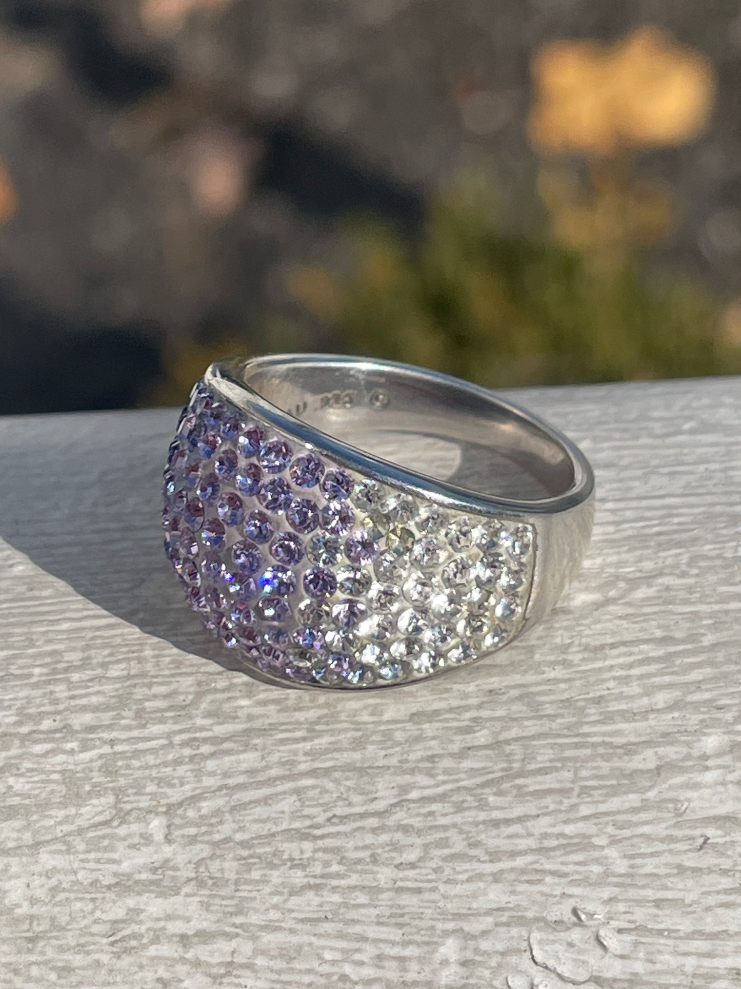Designer AU 925 Sterling Silver Ombré Purple Crystal Dome Ring Size 8