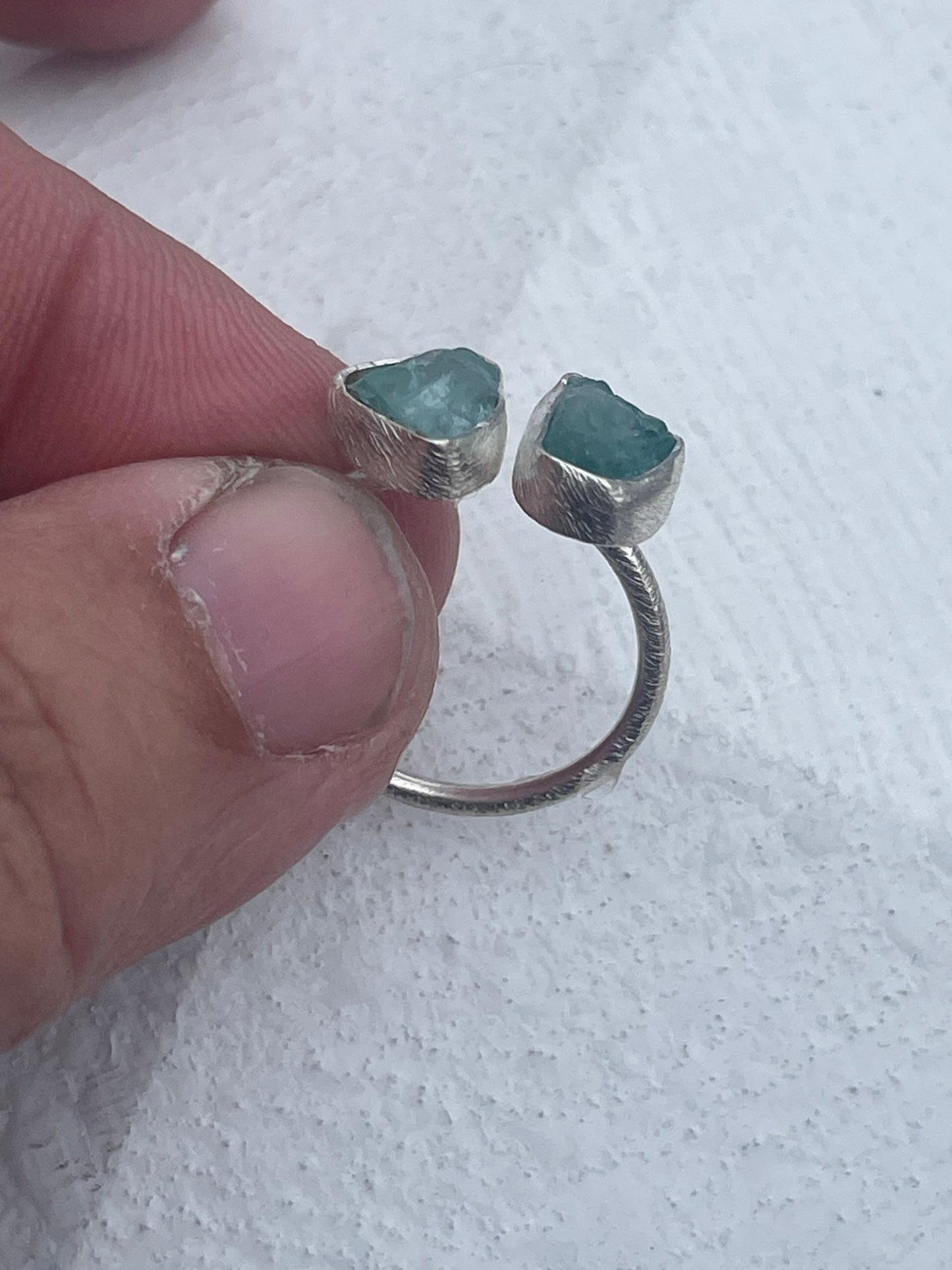 925 Sterling Silver Natural Raw Aquamarine Wraparound Ring Open Size