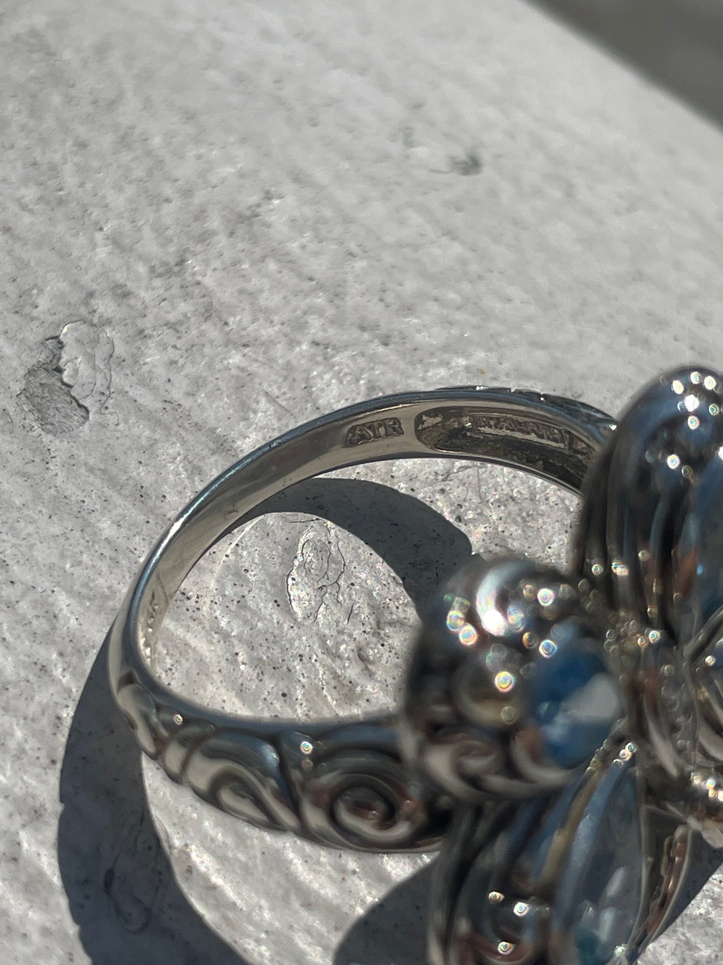Designer ATR 925 Sterling Silver & 14k Gold Blue Topaz Butterfly Ring Size 9