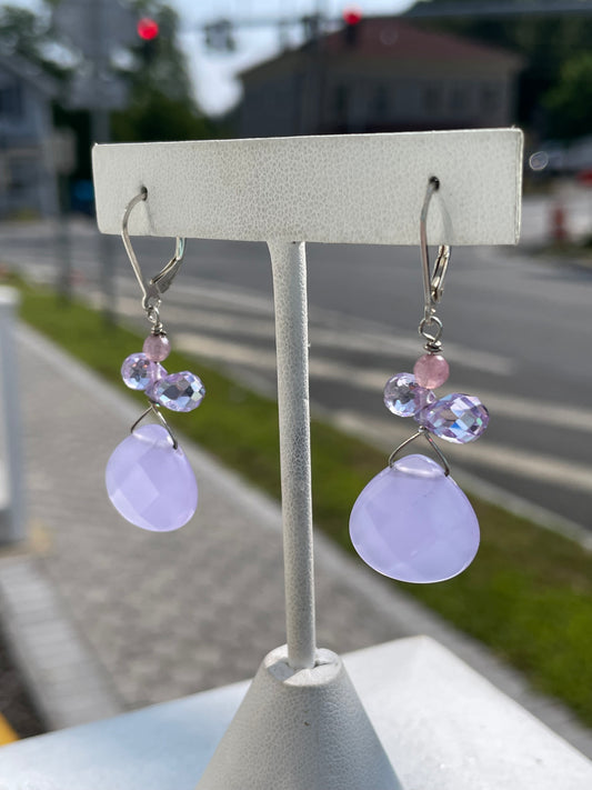 925 Sterling Silver Lavender Crystal Cluster Dangle Earrings