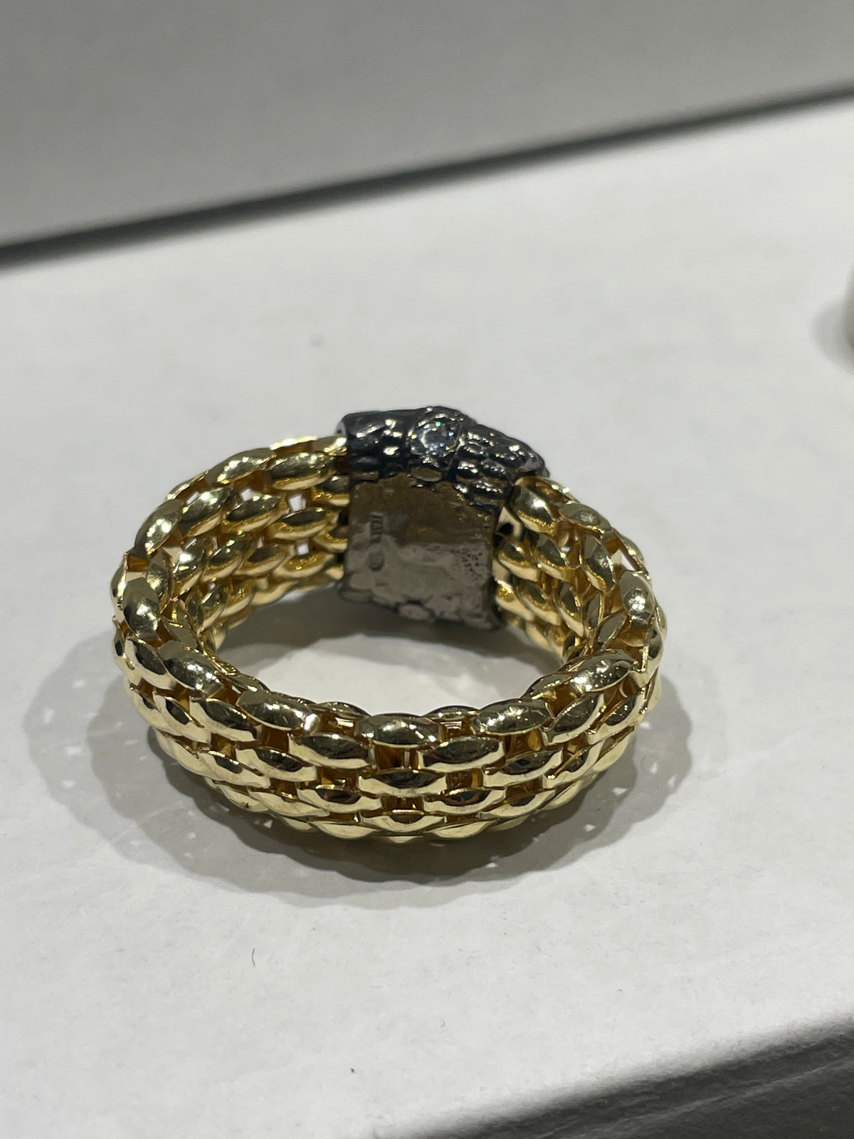 925 Sterling Silver Vermeil 2tone Stretch Mesh Ring Open Size 6.5 - 11