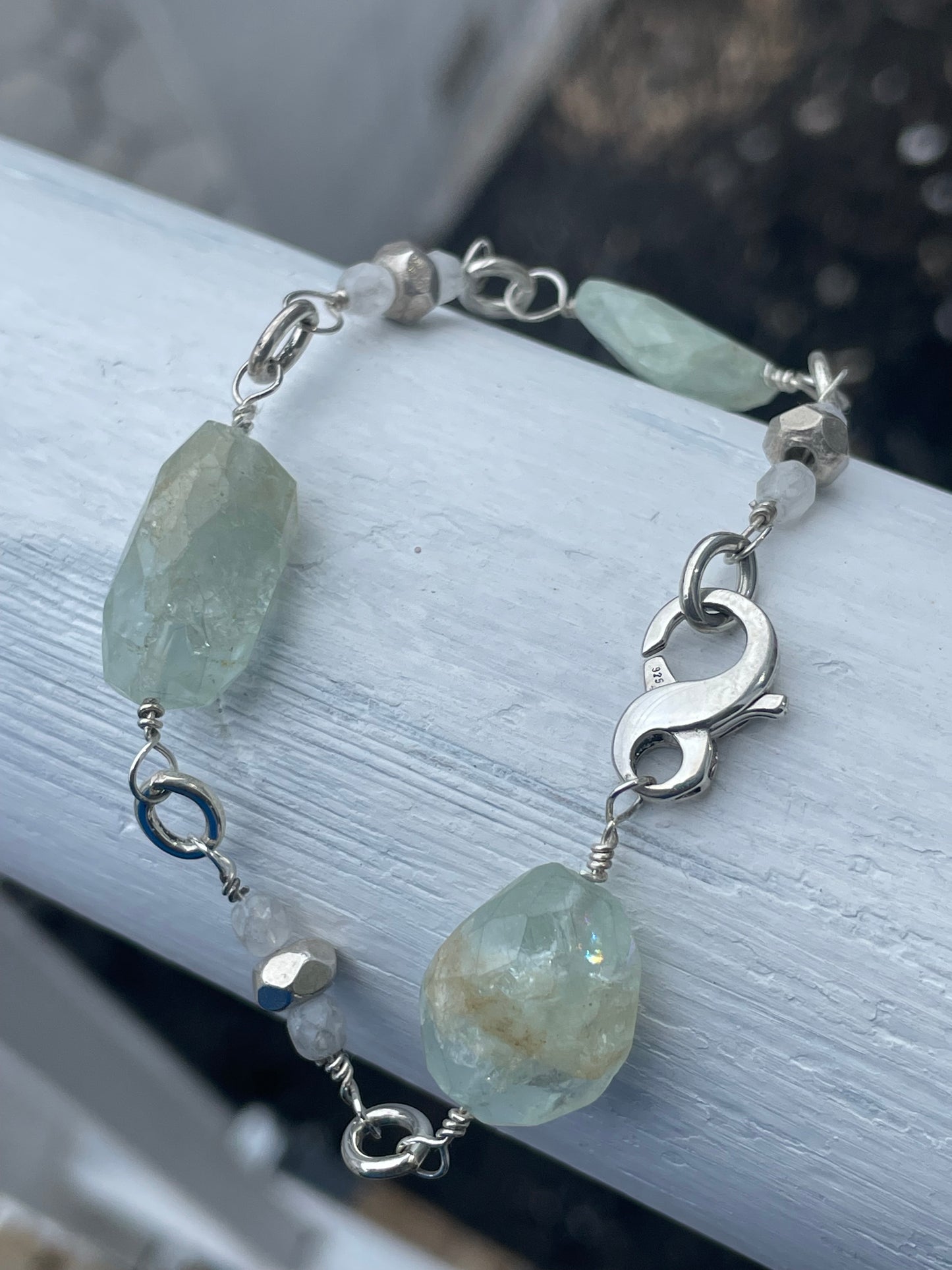 925 Sterling Silver Natural Uncut Jade Bracelet