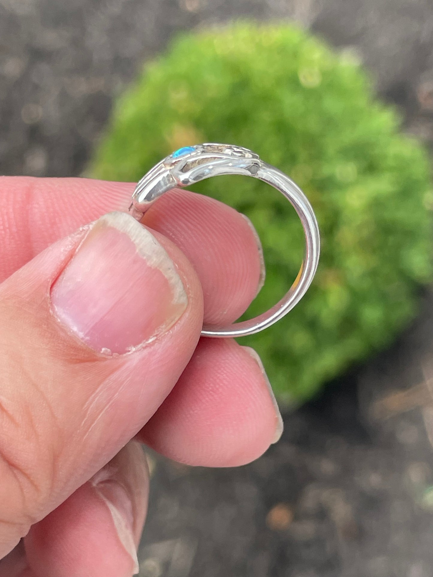 925 Sterling Silver Designer Shablool Didae Curved Hamsa Opal Ring