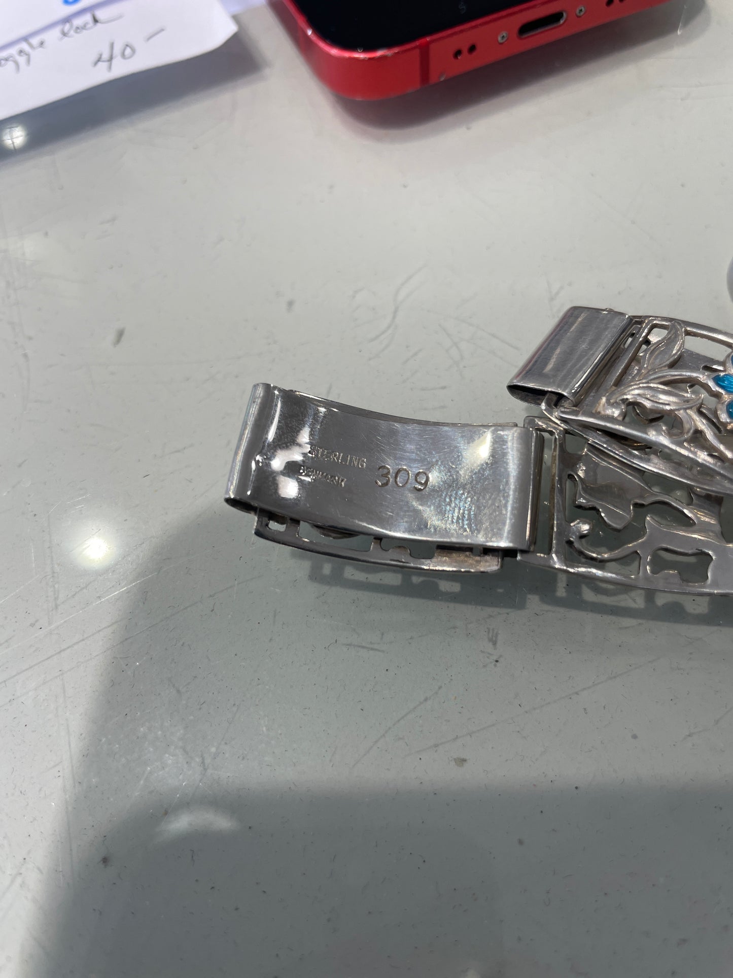 Designer Fir Munksgaard Denmark 925 Sterling Silver 309 Blue Flower Bracelet 6.75”