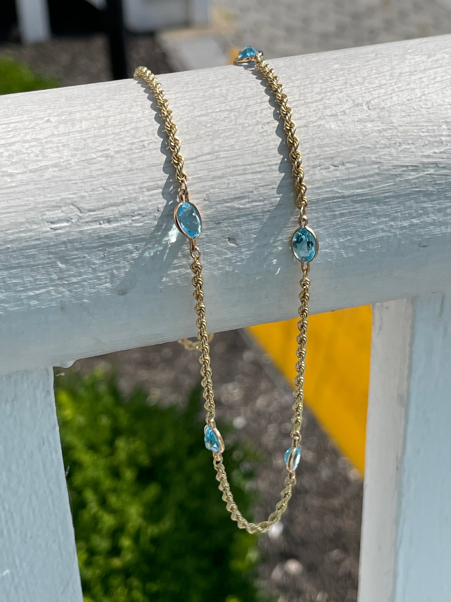 14k Gold Blue Topaz by the Yard Rope Chain Necklace