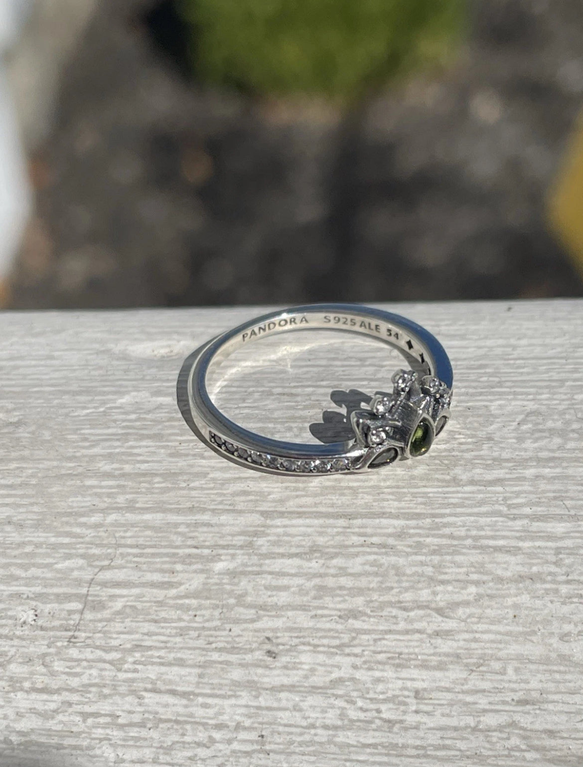 Pandora Disney Princess Green Crystal Tiana Tiara Size 7 Ring - 193653C01