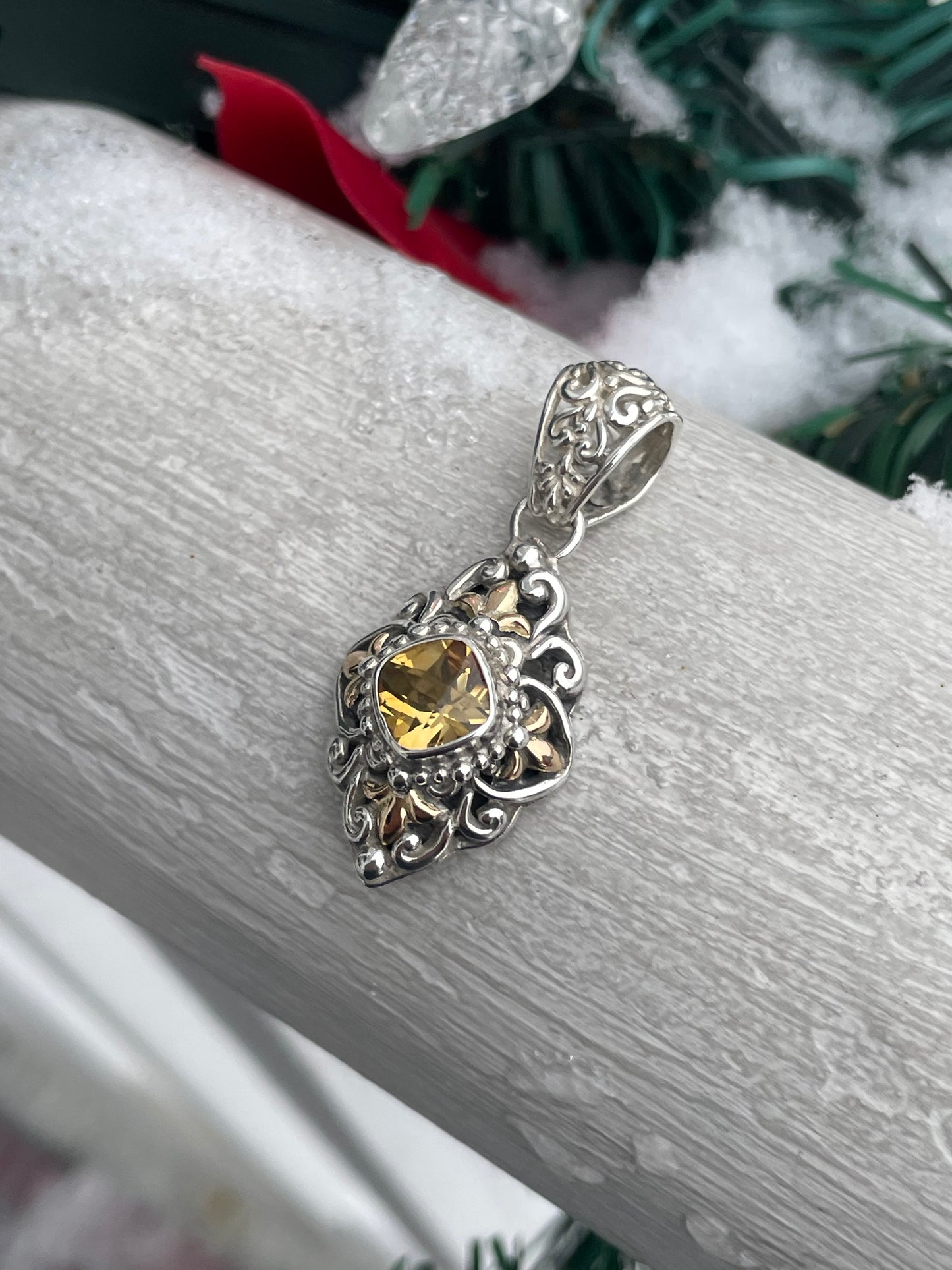 Designer Sarda 925 Sterling Silver & 18k Gold Citrine Pendant