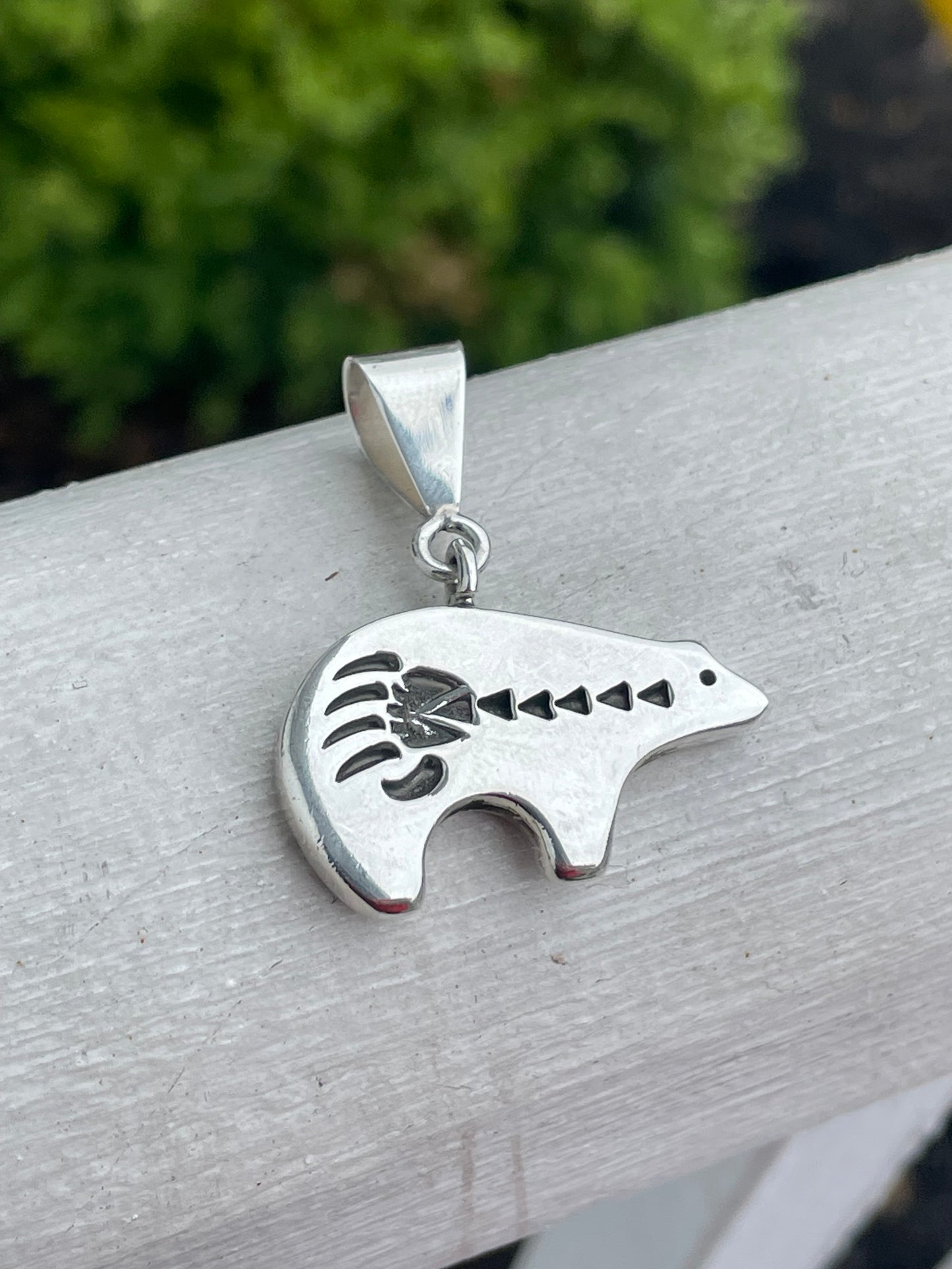 Designer N. Woody 925 Sterling Silver Running Bear Reversible Navajo Pendant