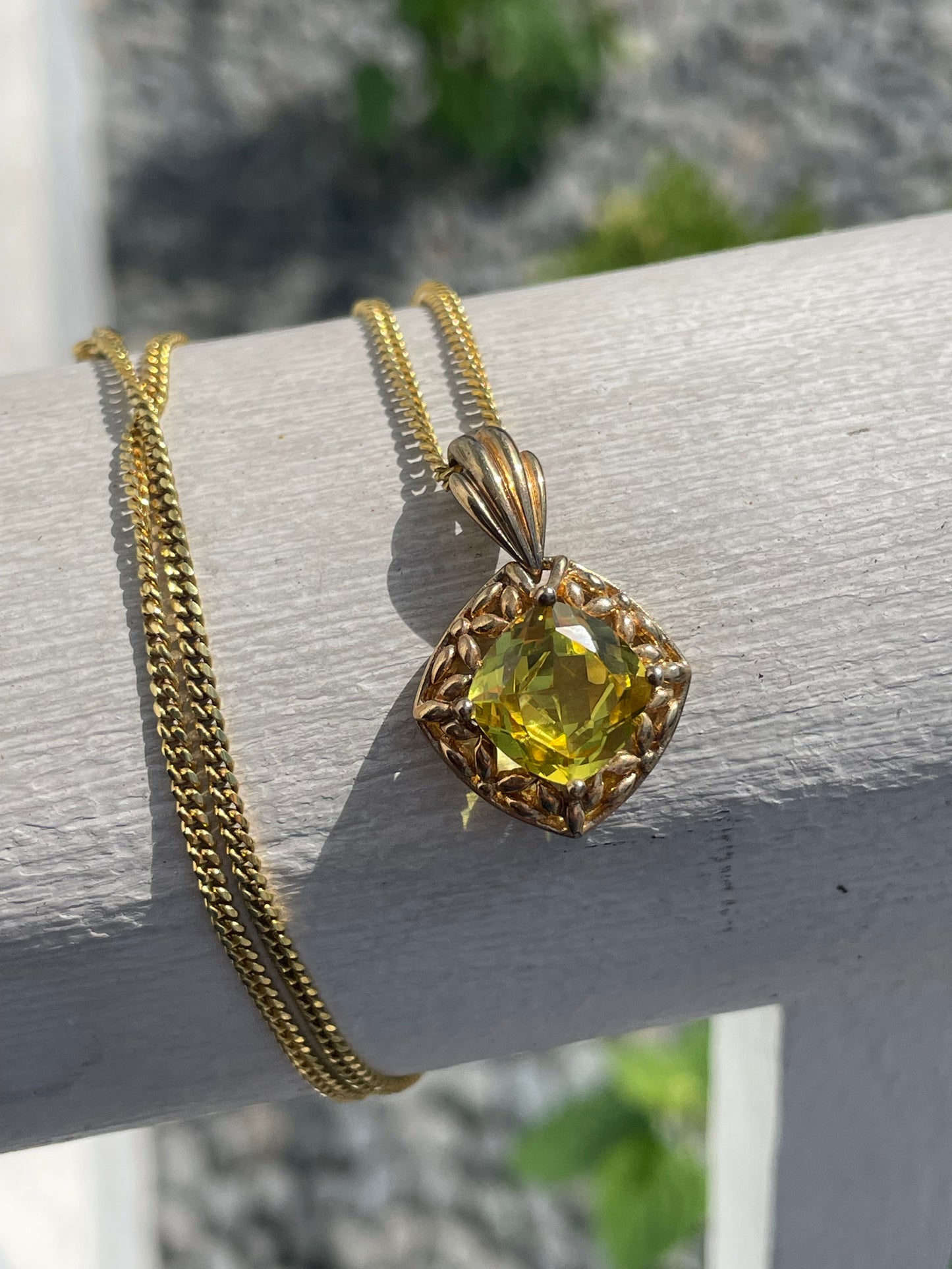 925 Sterling Silver Vermeil Synthetic Peridot Necklace 20”