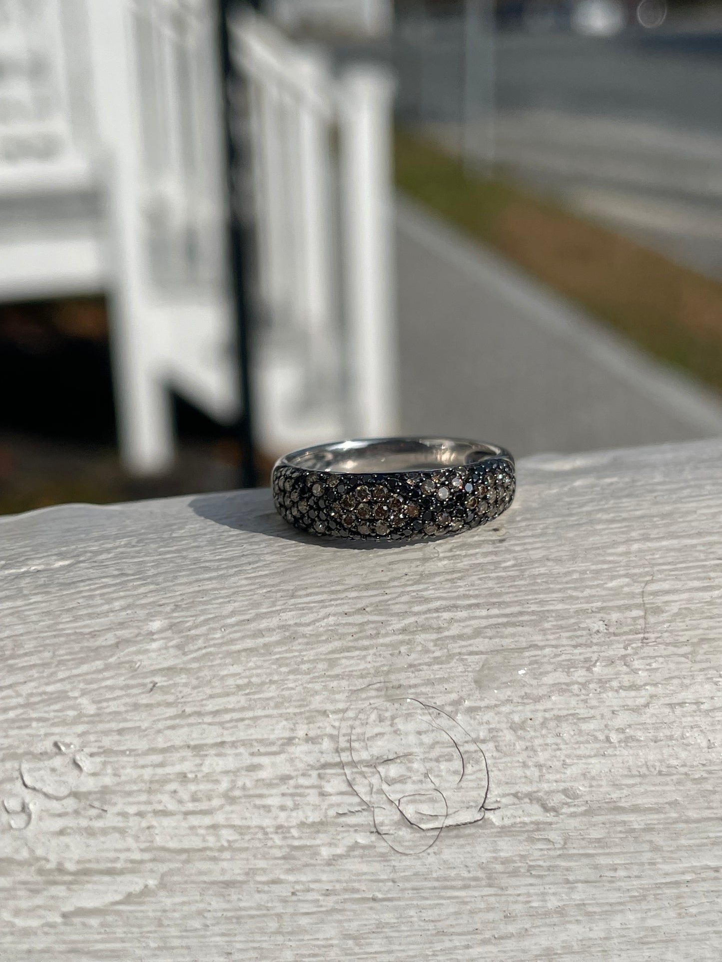 Designer Prima 14k White Gold Chocolate & Black Diamond Band Ring Size 7