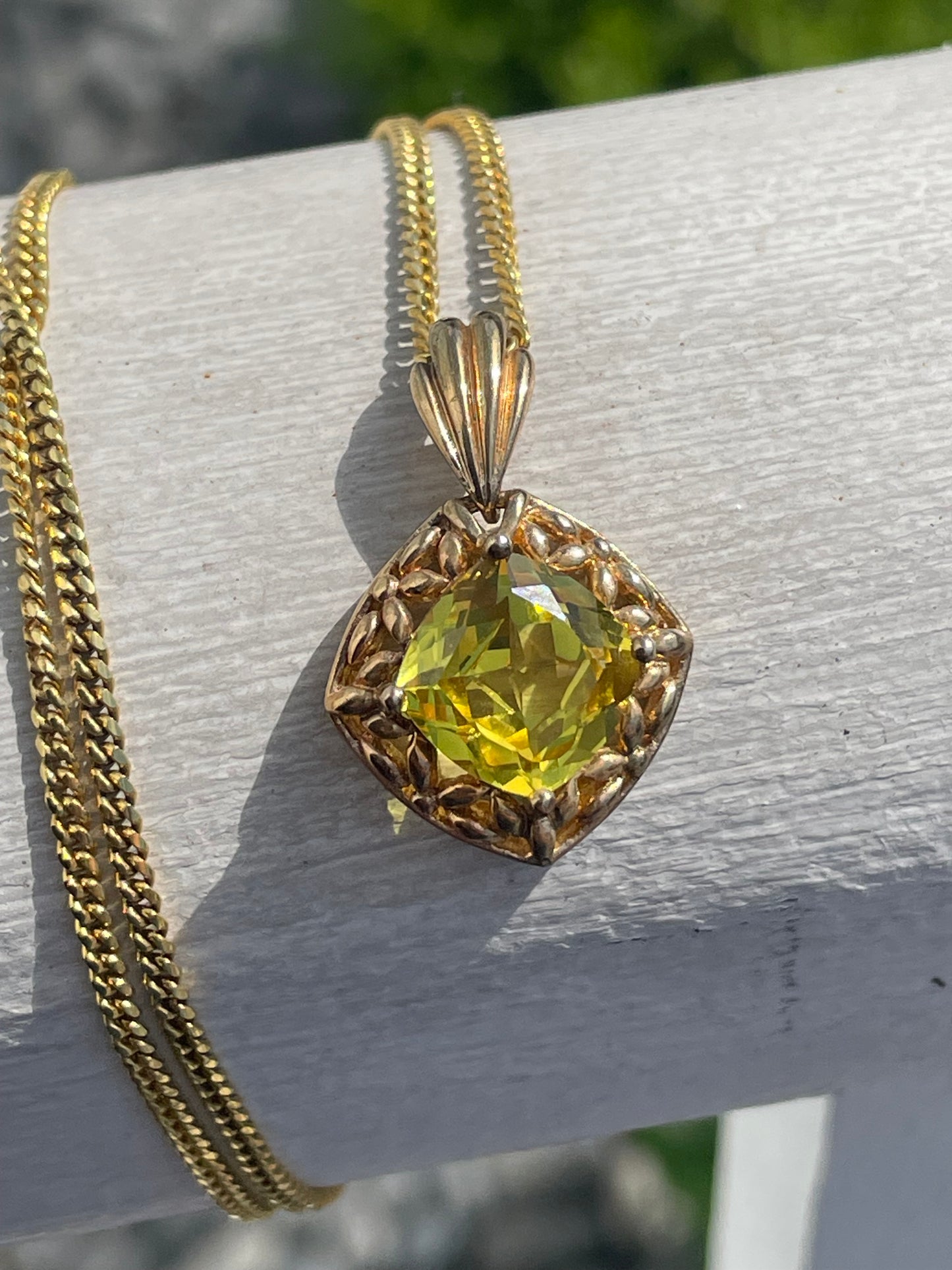 925 Sterling Silver Vermeil Synthetic Peridot Necklace 20”