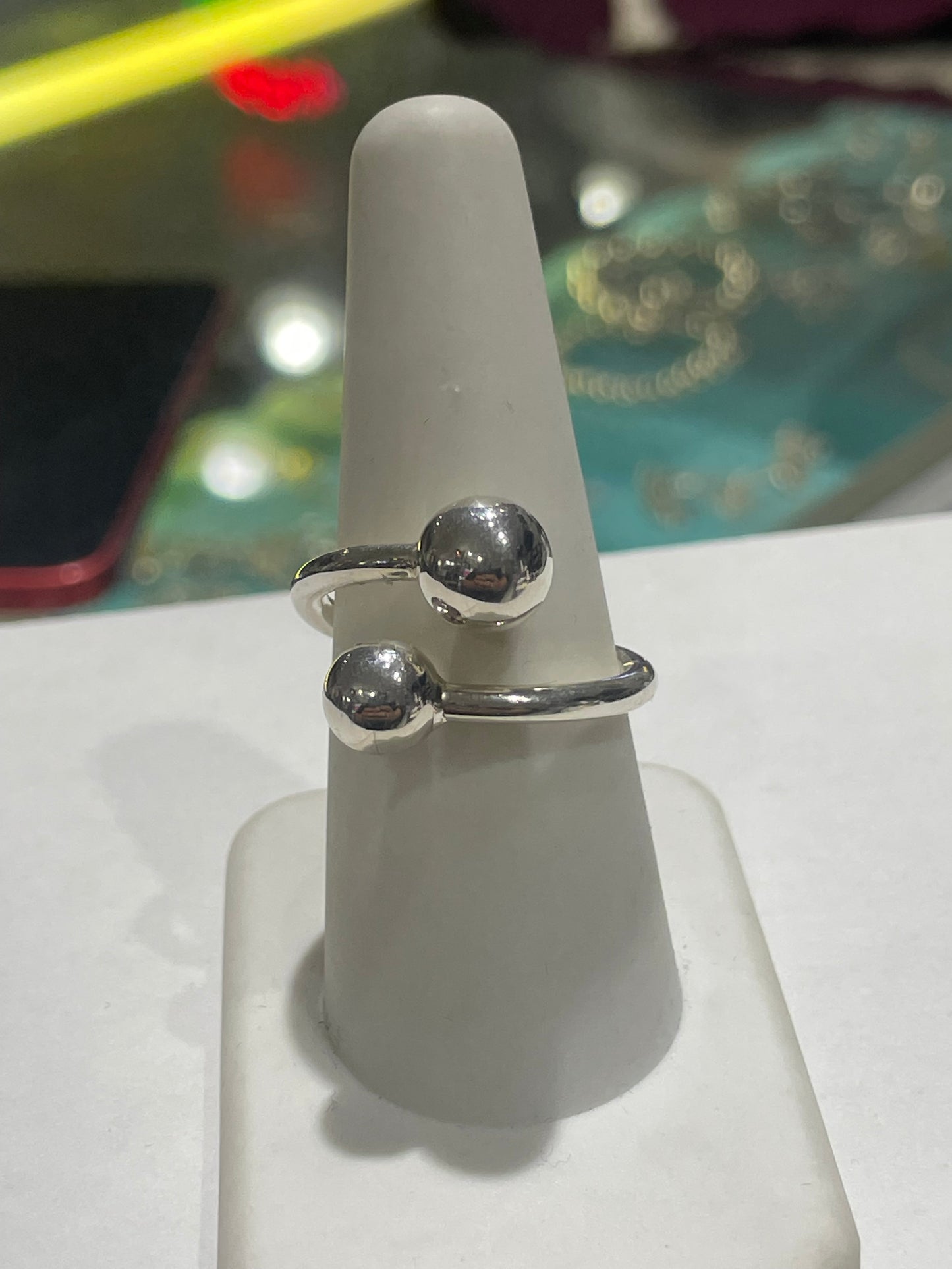 Designer ATI 925 Sterling Silver Bypass Ball Ring Size 7.5