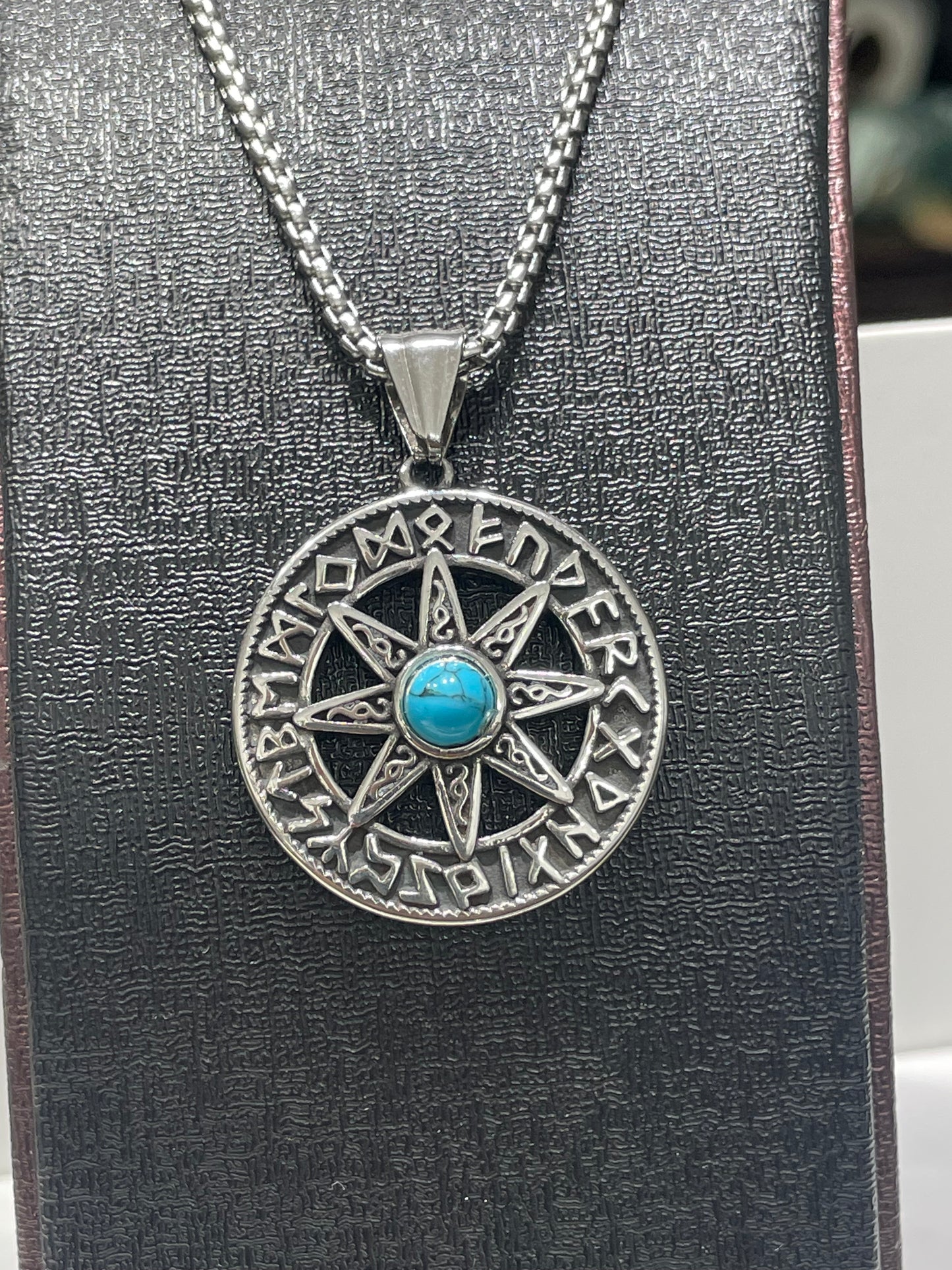 Stainless Steel Viking Rune Compass Necklace