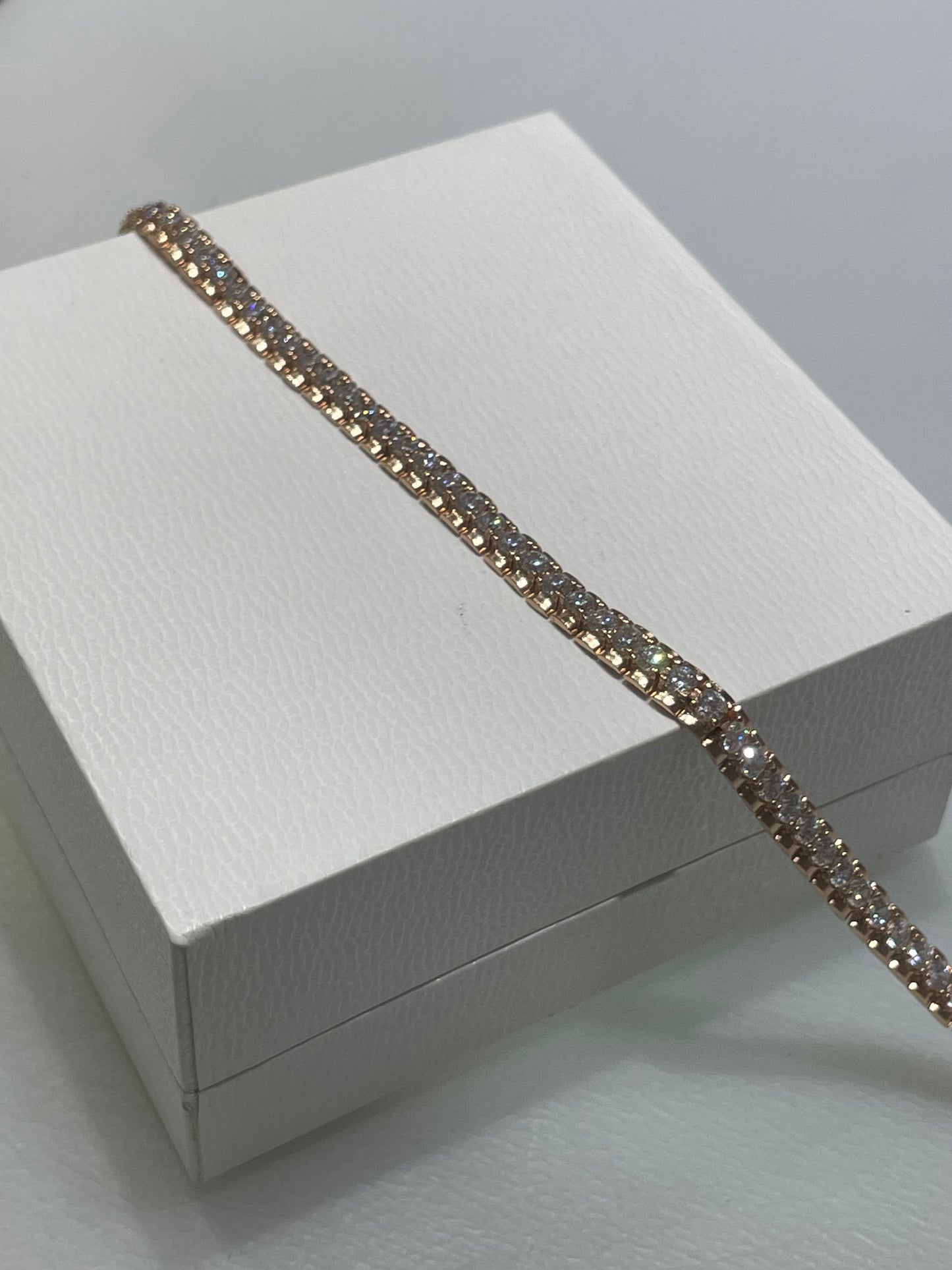 925 Sterling Silver Rose Vermeil Cz Flexible Tennis Bracelet 7.5”