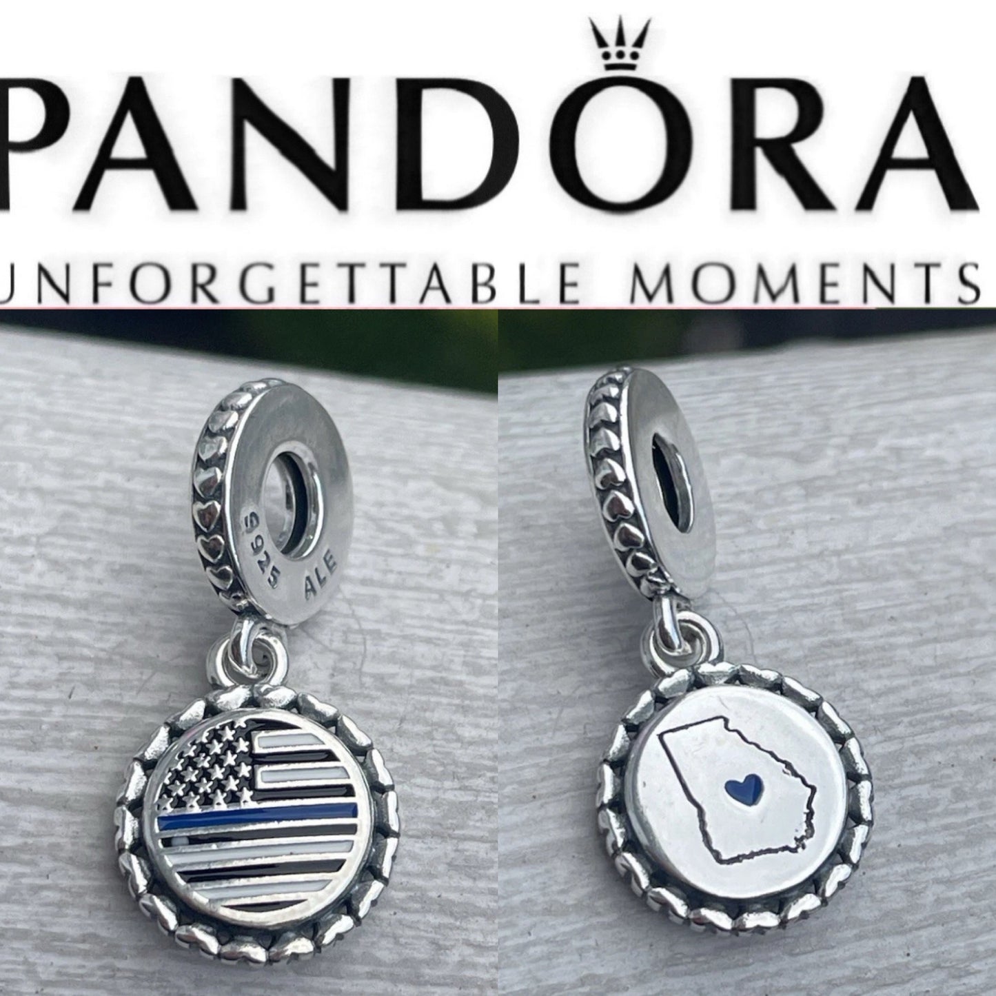 Pandora State of Georgia Exclusive Thin Blue Line Flag Law Enforcement Support Dangle Charm