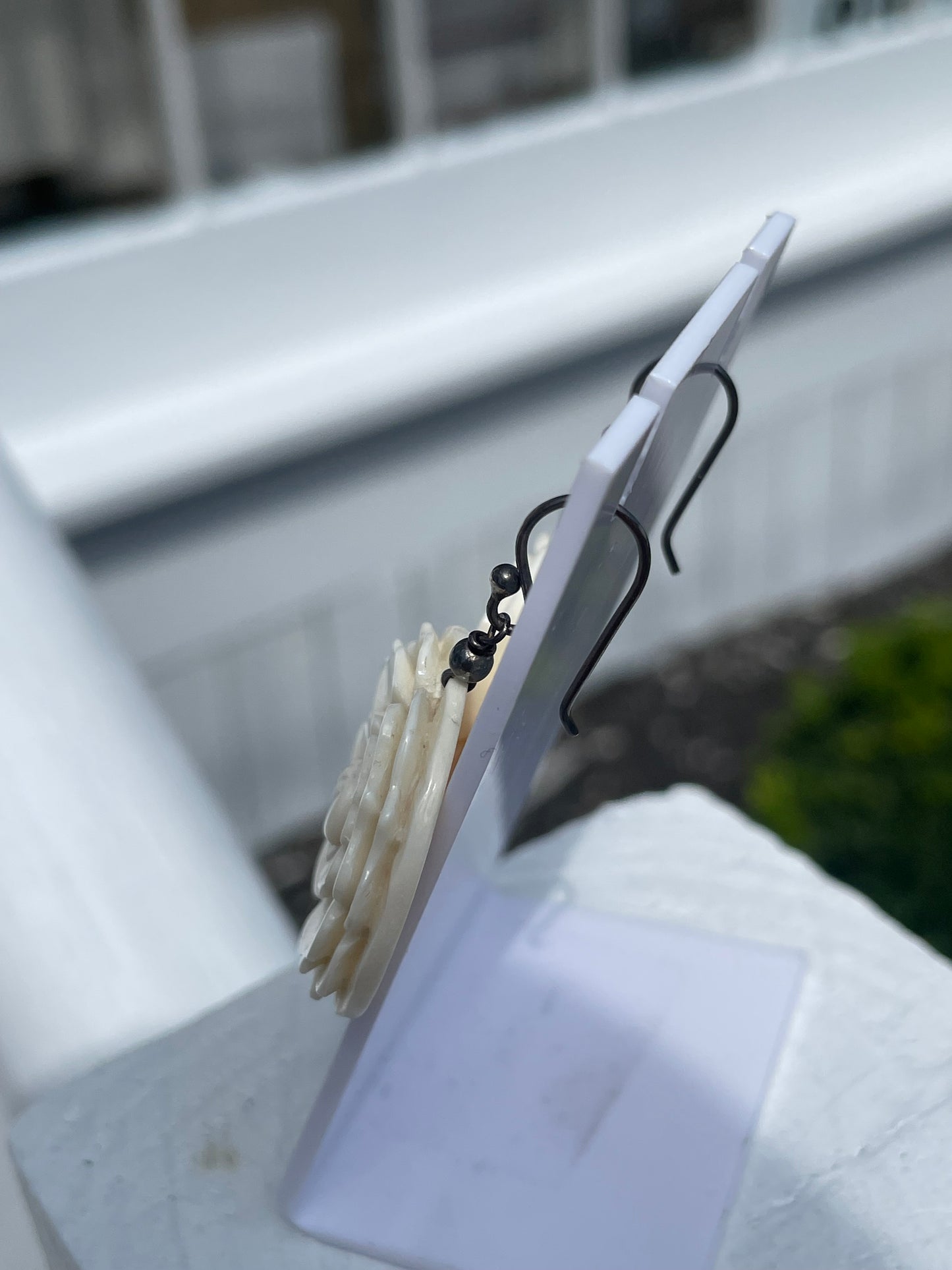 925 Sterling Silver Handmade White Alabaster Floral Earrings