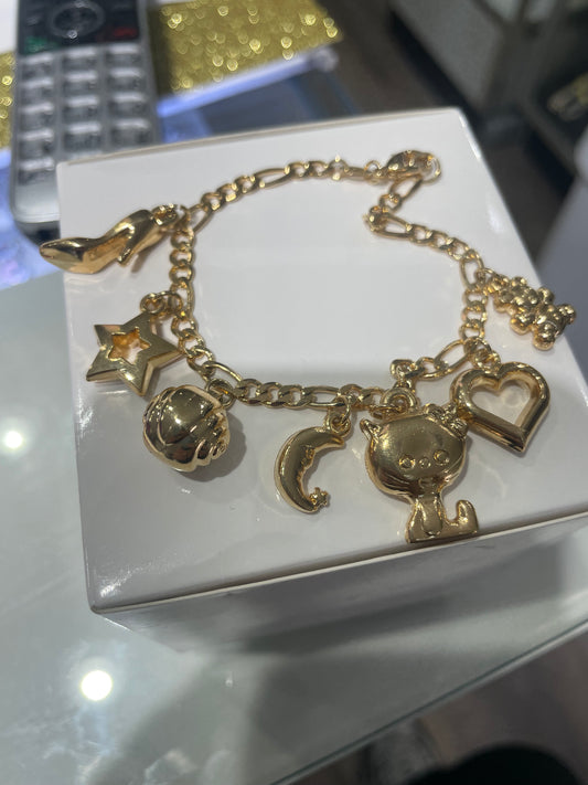 Gold Filled Charm Bracelet with 7 Charms 7.5”