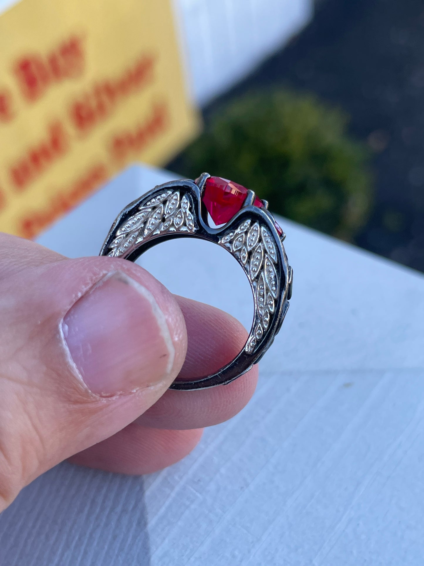 925 Sterling Silver Oxidized Red Heart Guardian Angel Ring Sz 7