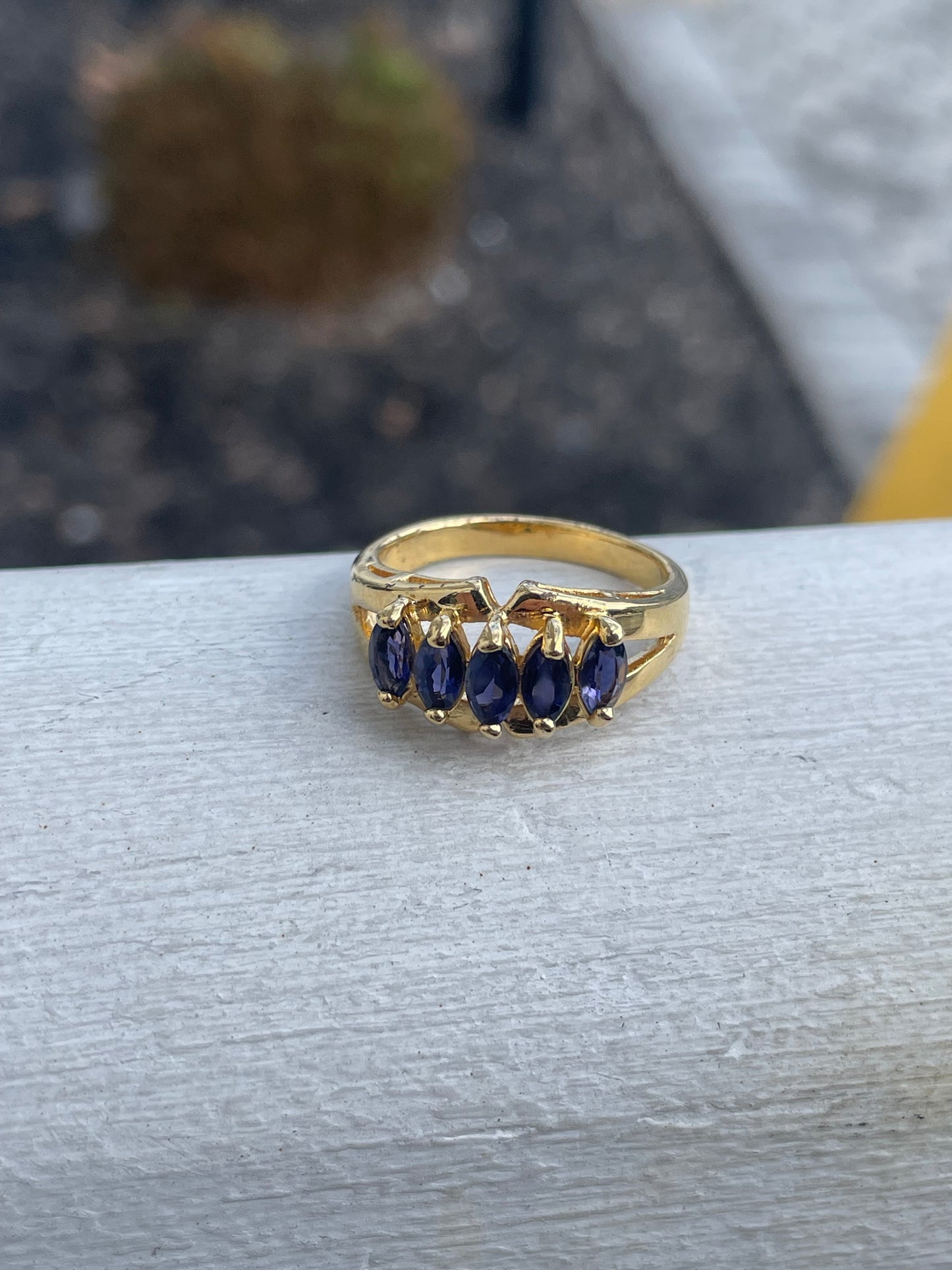 Sterling Silver Vermeil Marquis Tanzanite Stone Bridge Style Ring Size 9