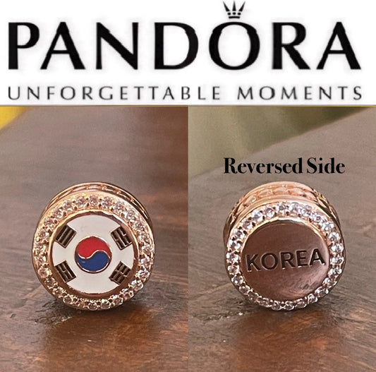 Pandora Korea Country Exclusive Flag Rose Gold Round Signet Flag Charm