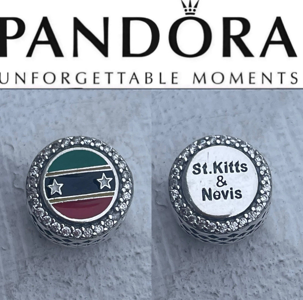 Pandora St. Kitts & Nevis Flag Island Country Exclusive Travel Vacation Signet Charm