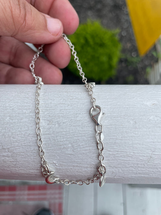 925 Sterling Silver Crescent Moon Dangle Charm Anklet 10”