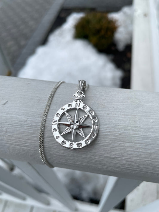 925 Sterling Silver Designer O.S. Compass Necklace 18” (K21)