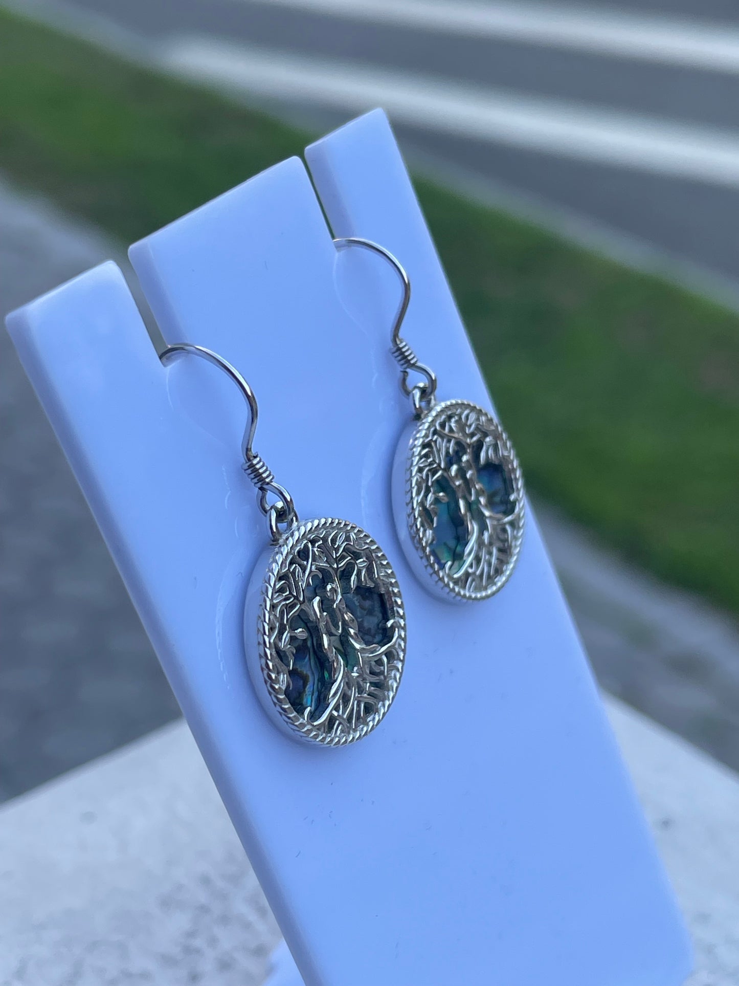 925 Sterling Silver Tree of Life Abalone Earrings