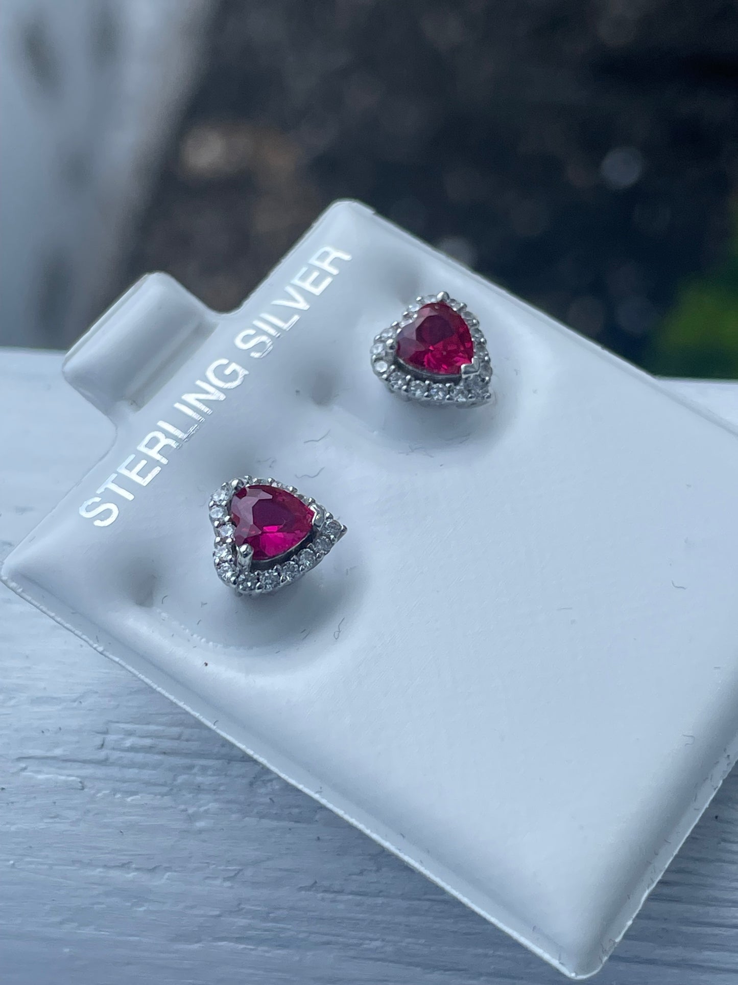 925 Sterling Silver Synthetic Ruby Elevated Heart Stud Earrings