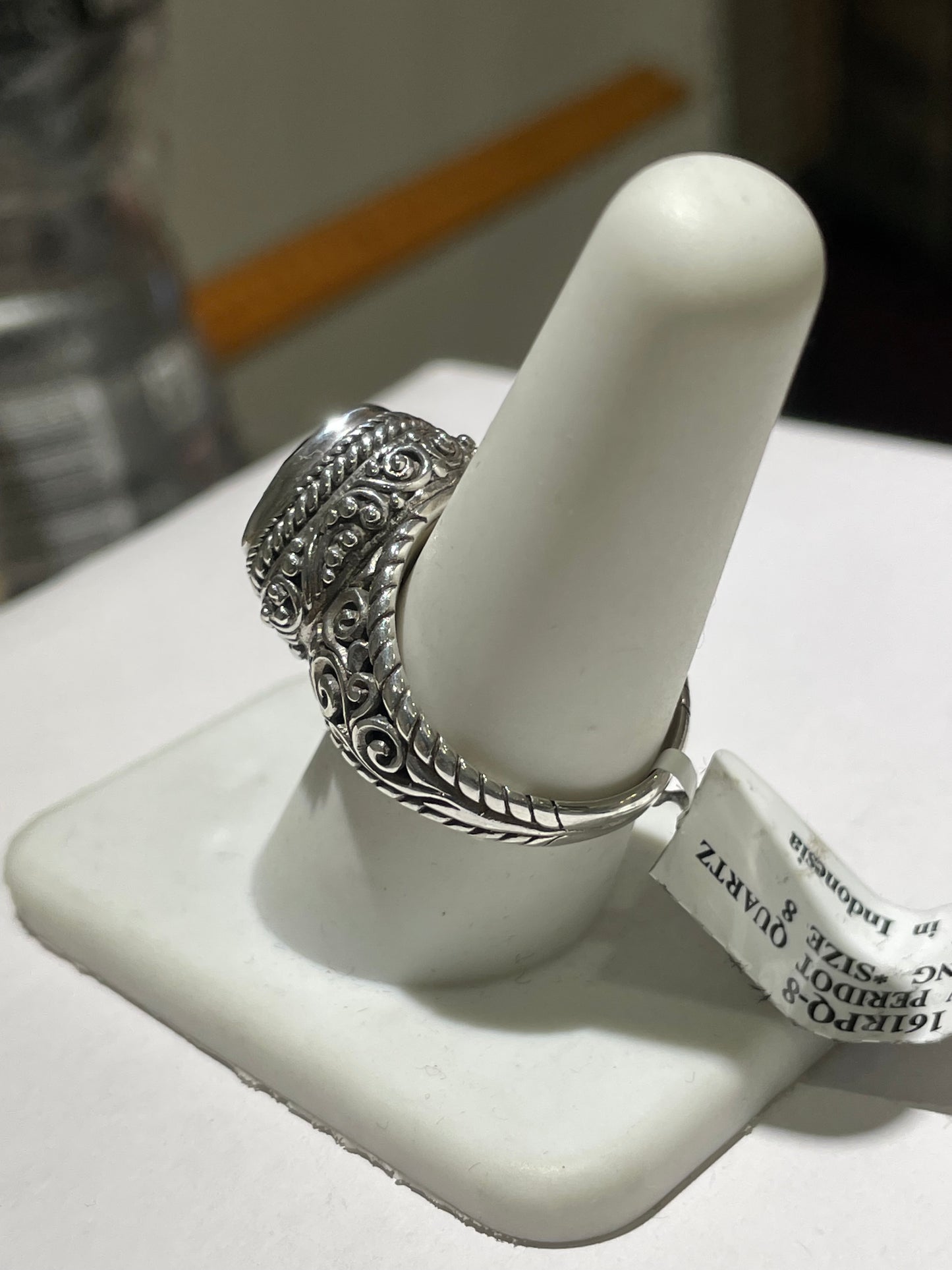 Designer Sarda Rainbow Peridot Quartz Multi Faceted Ring w/ Bali Filigree Setting Size 8